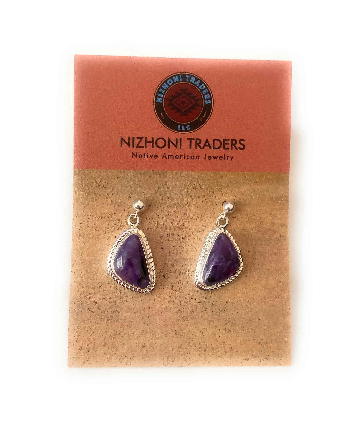 Handcrafted Charoite & Sterling Silver Dangle Earrings Signed