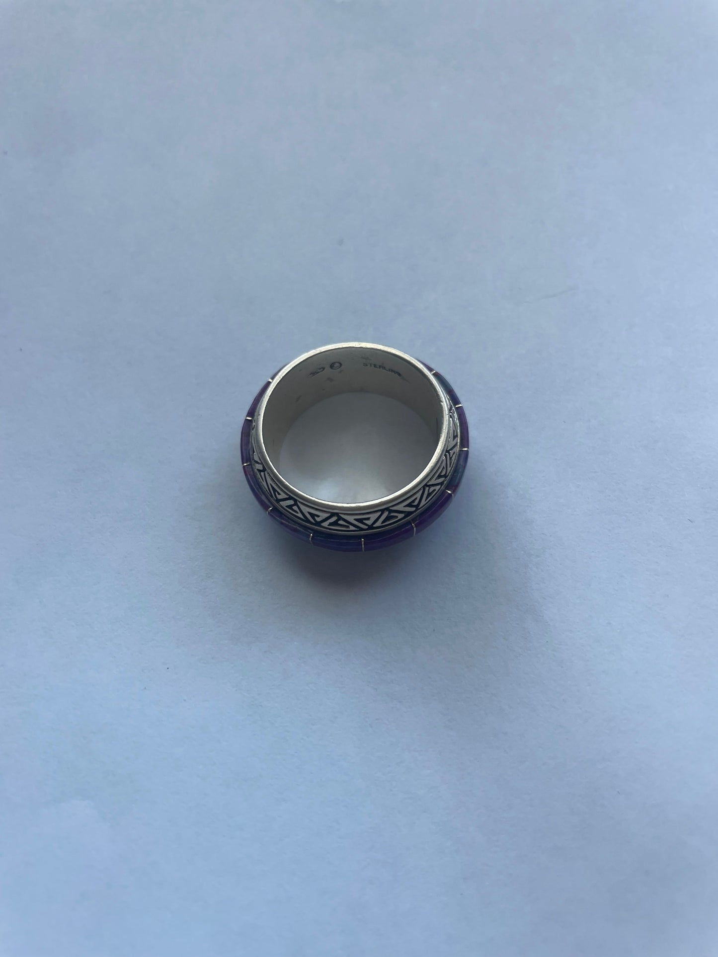 Handcrafted Sterling Silver & Purple Opal Inlay Ring Band Size 9