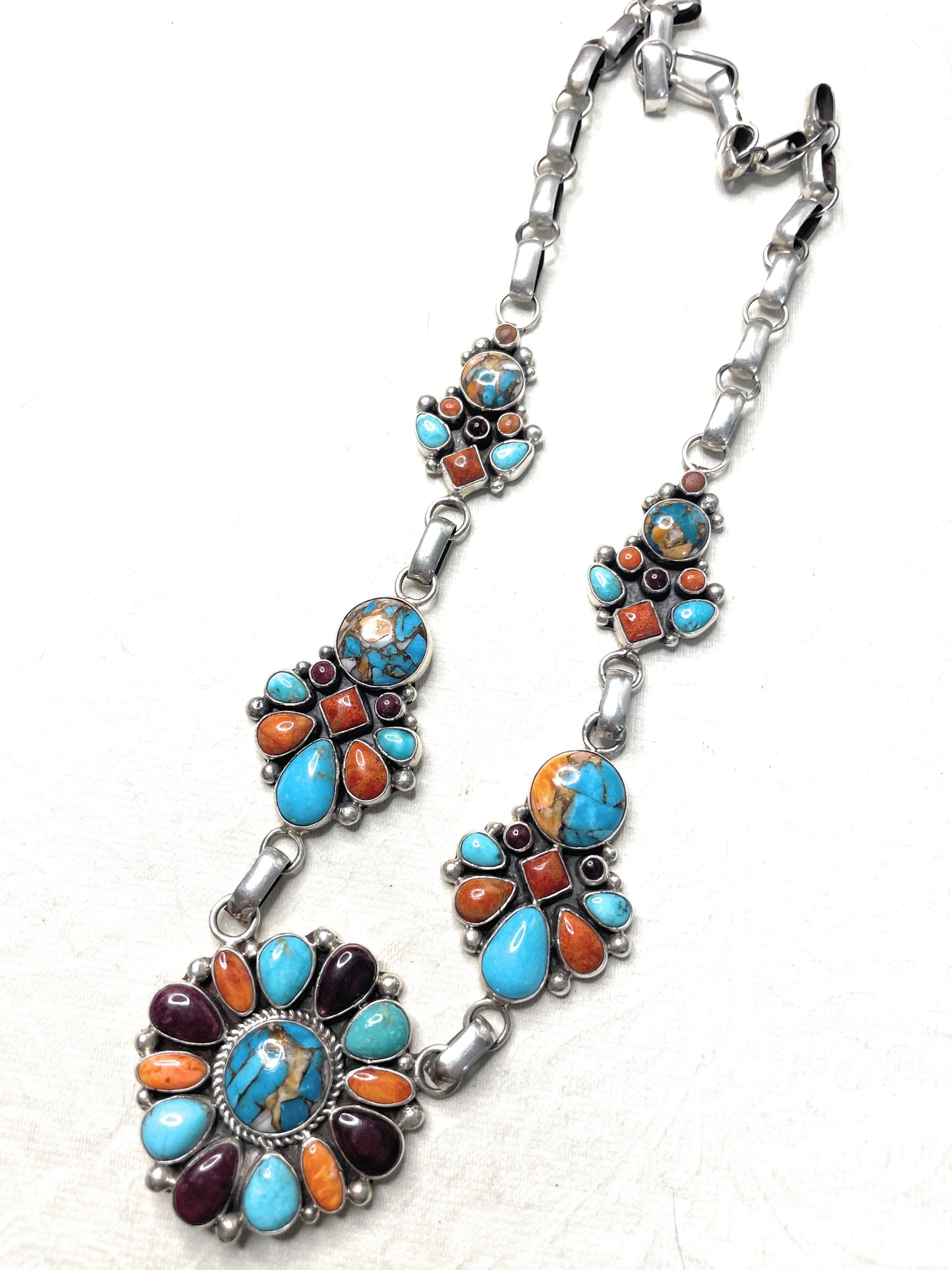 Handcrafted Collectors Piece Multi Stone & Spice Sterling Silver Necklace Signed V & C Hale