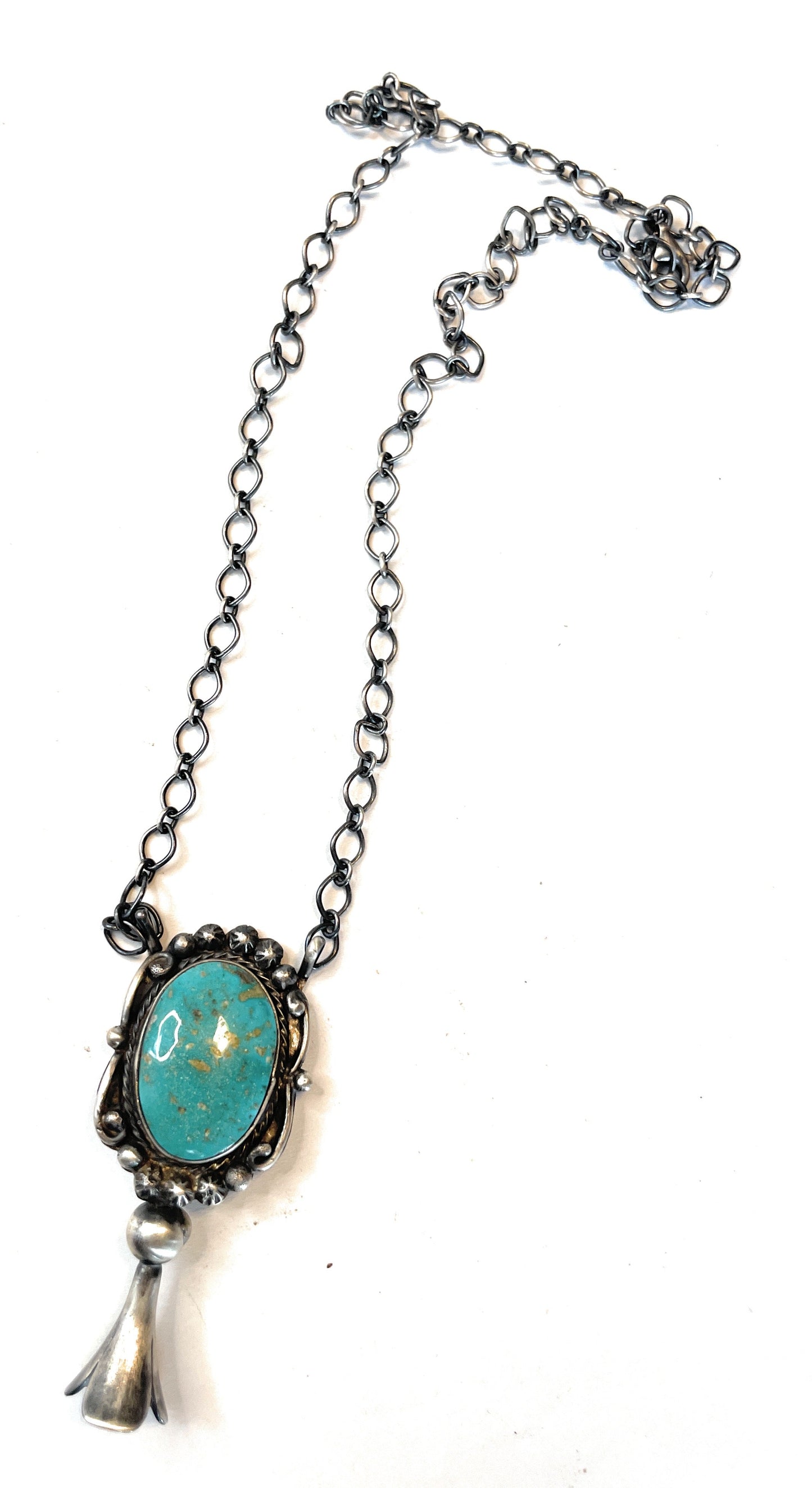 Handcrafted Sterling Silver And Turquoise Blossom Necklace Signed