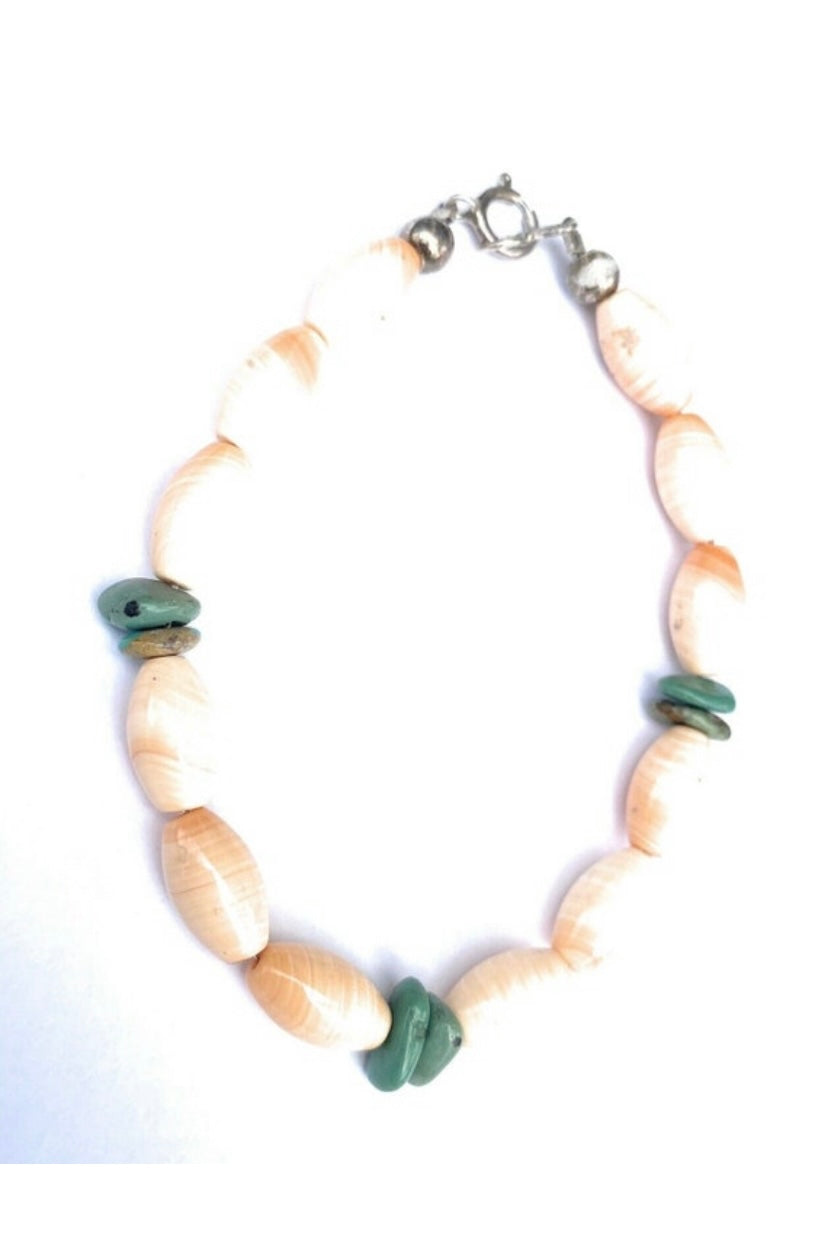 Handcrafted Sterling Silver Shell & Turquoise Bracelet