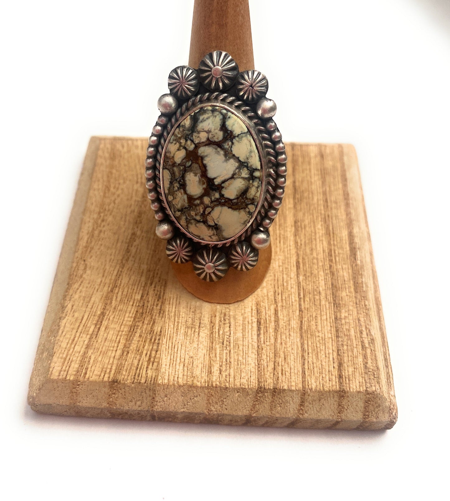 Handcrafted Sterling Silver And New Lander Turquoise Ring Size 7.5