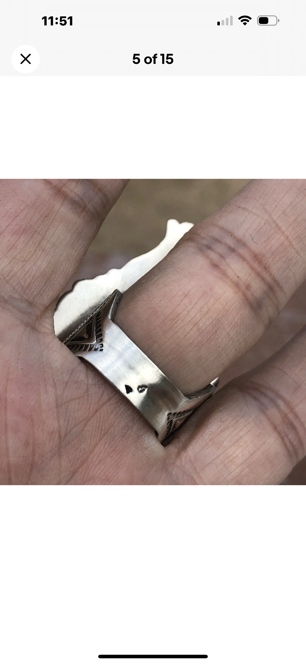 Patrick Yazzie Handcrafted Sterling Silver Concho Hand Stamped Ring