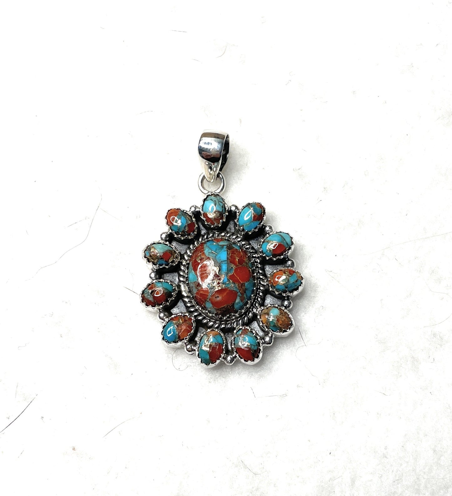 Handmade Sterling Silver And Coral Mojave Cluster Pendant
