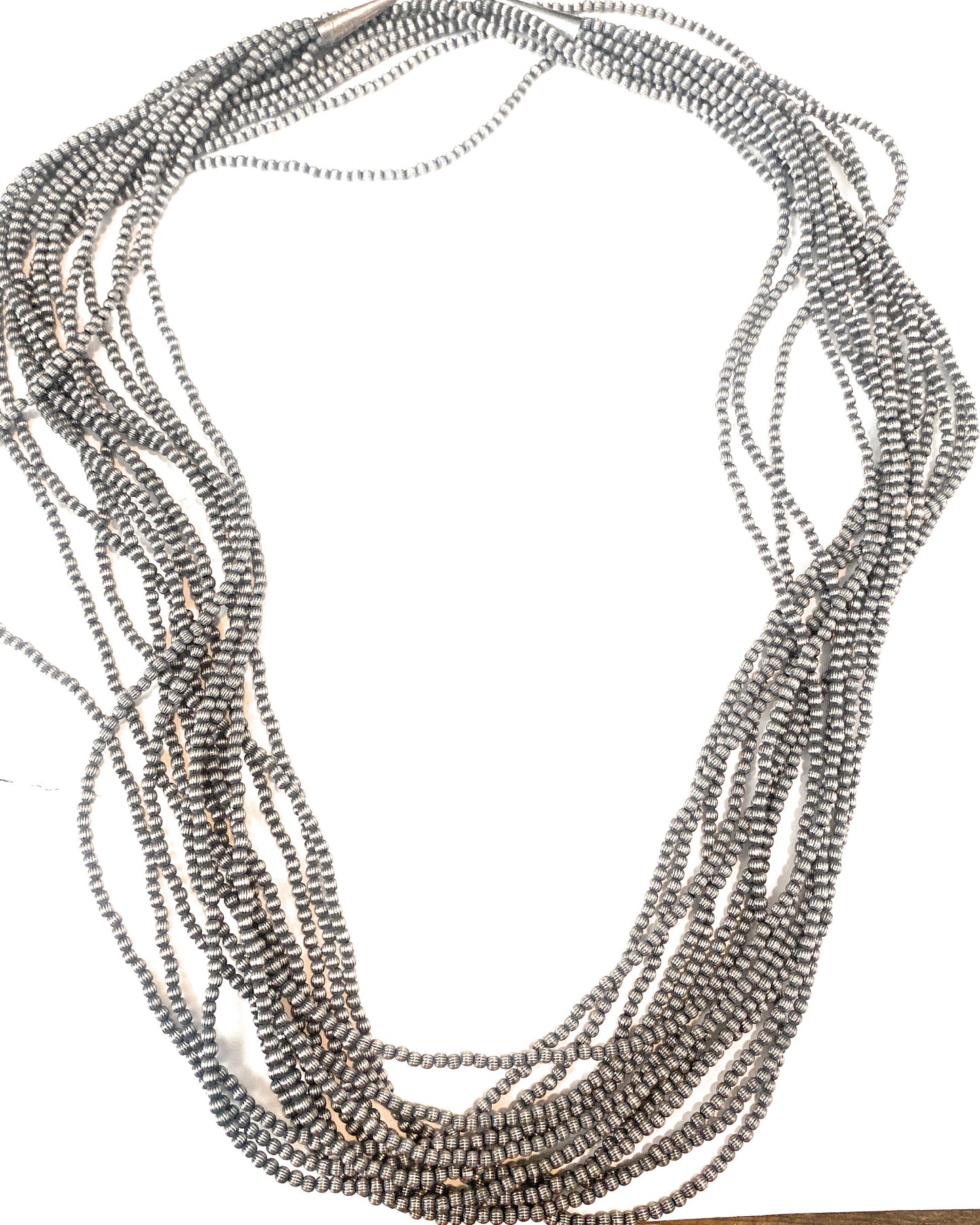Handcrafted Sterling Silver Pearl 3mm Beaded Necklace 60”