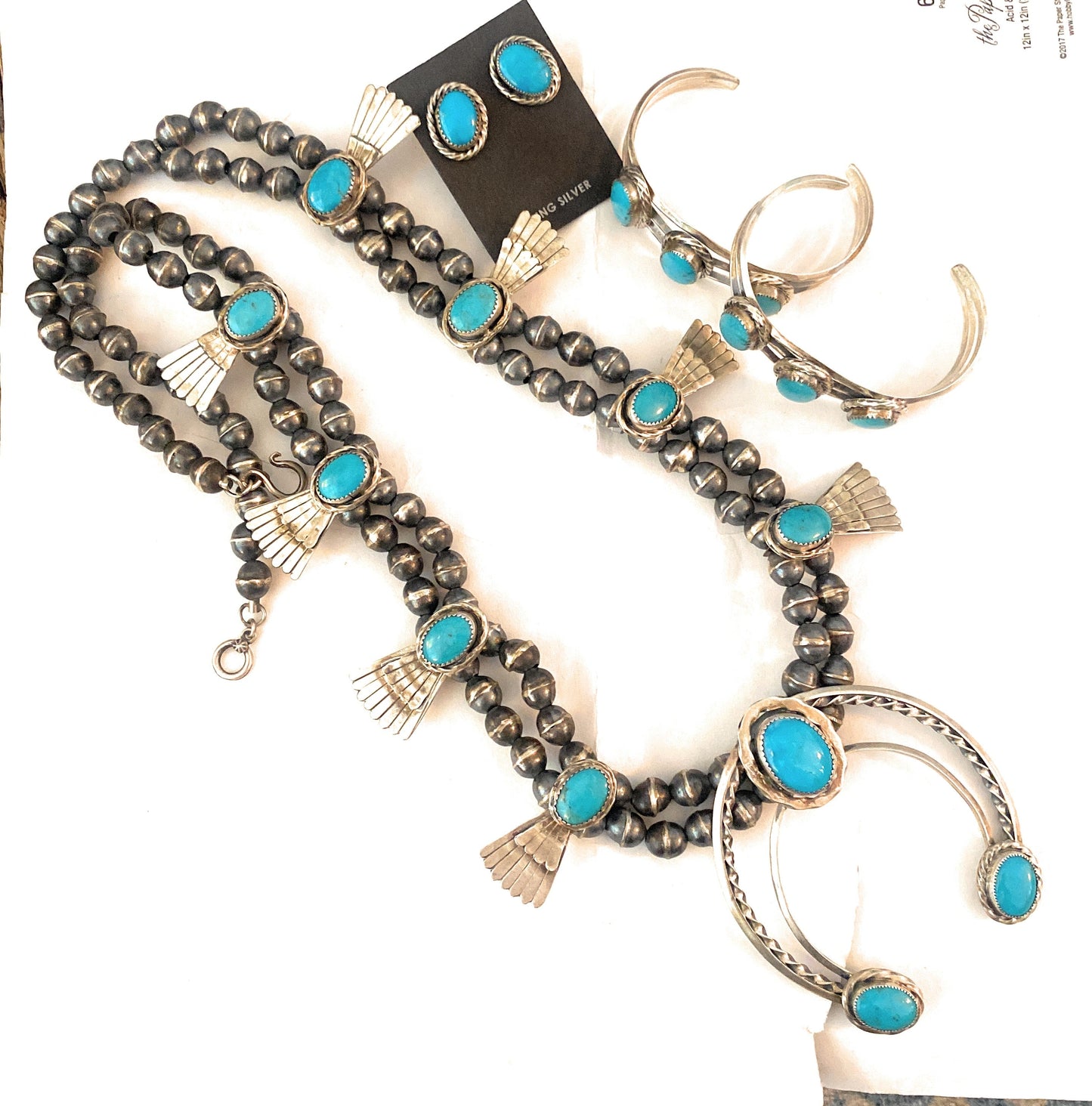 Old Pawn Vintage Handcrafted Turquoise And Sterling Silver 4 Piece Set