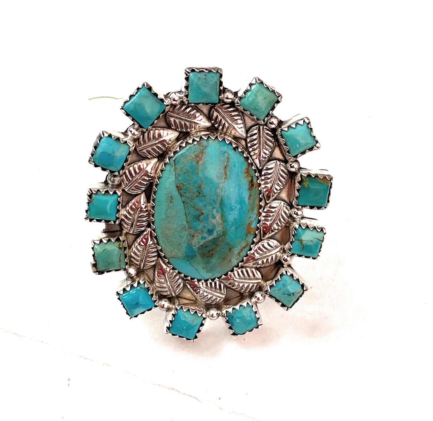 Handmade Sterling Silver & Turquoise Cluster Adjustable Ring
