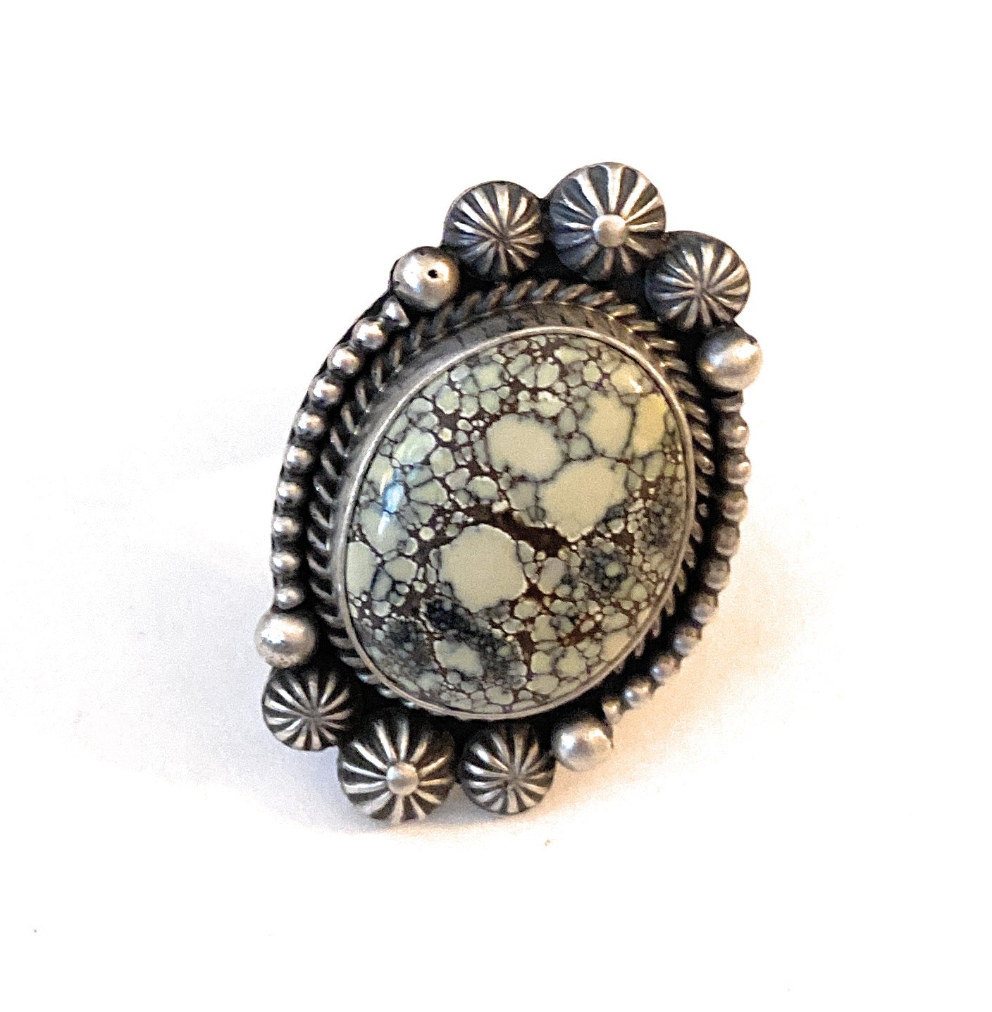 Handcrafted New Lander Turquoise & Sterling Silver Ring Size 7