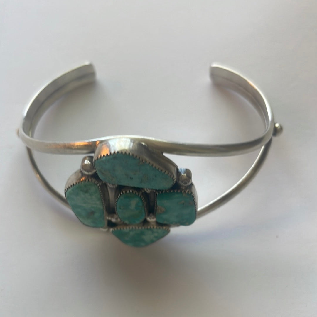 “The Jessi” Handcrafted Turquoise & Sterling Cluster Adjustable Cuff By J Begay