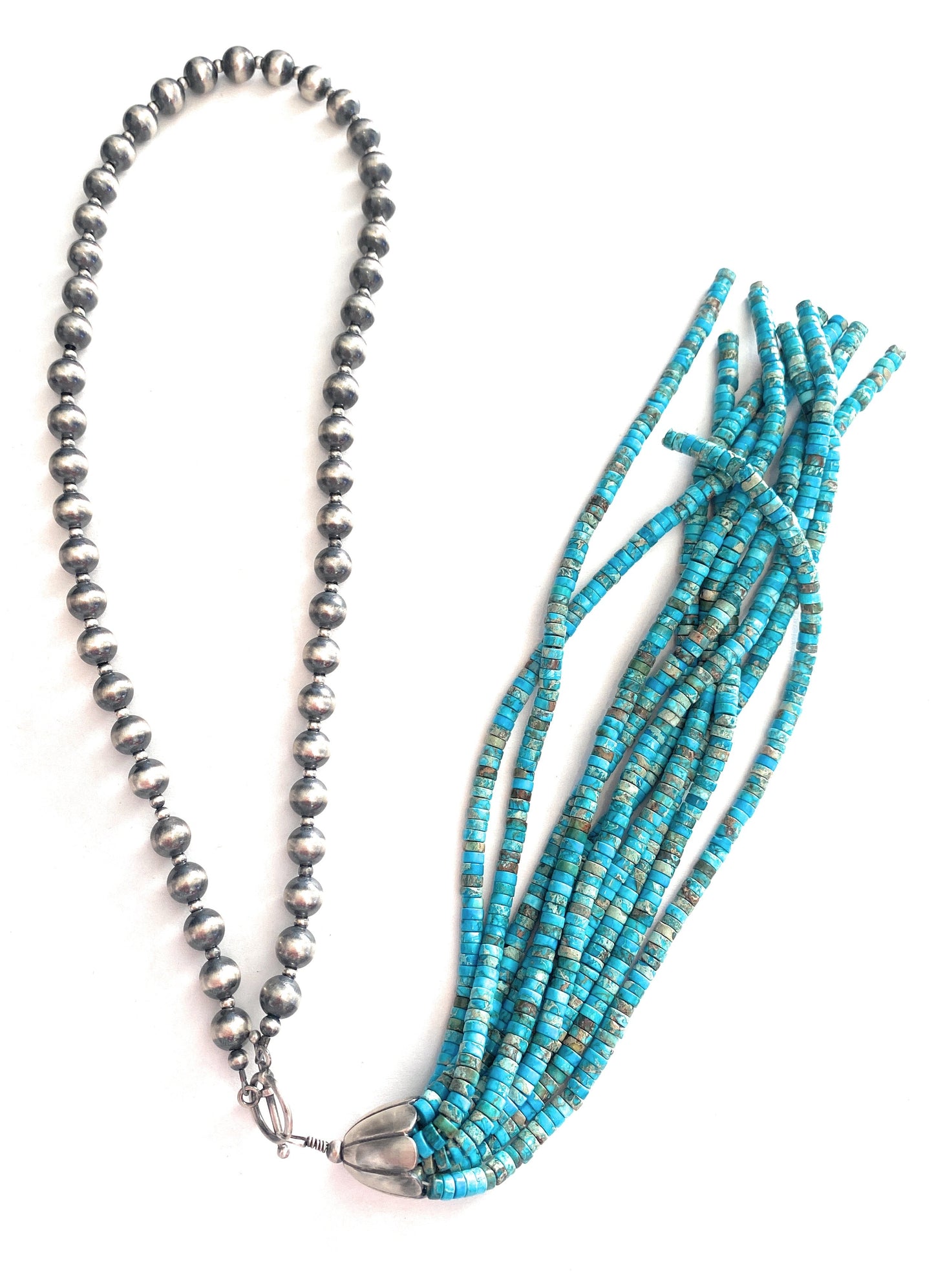 Handcrafted Turquoise & Sterling Silver Pearl Beaded Tassel Necklace