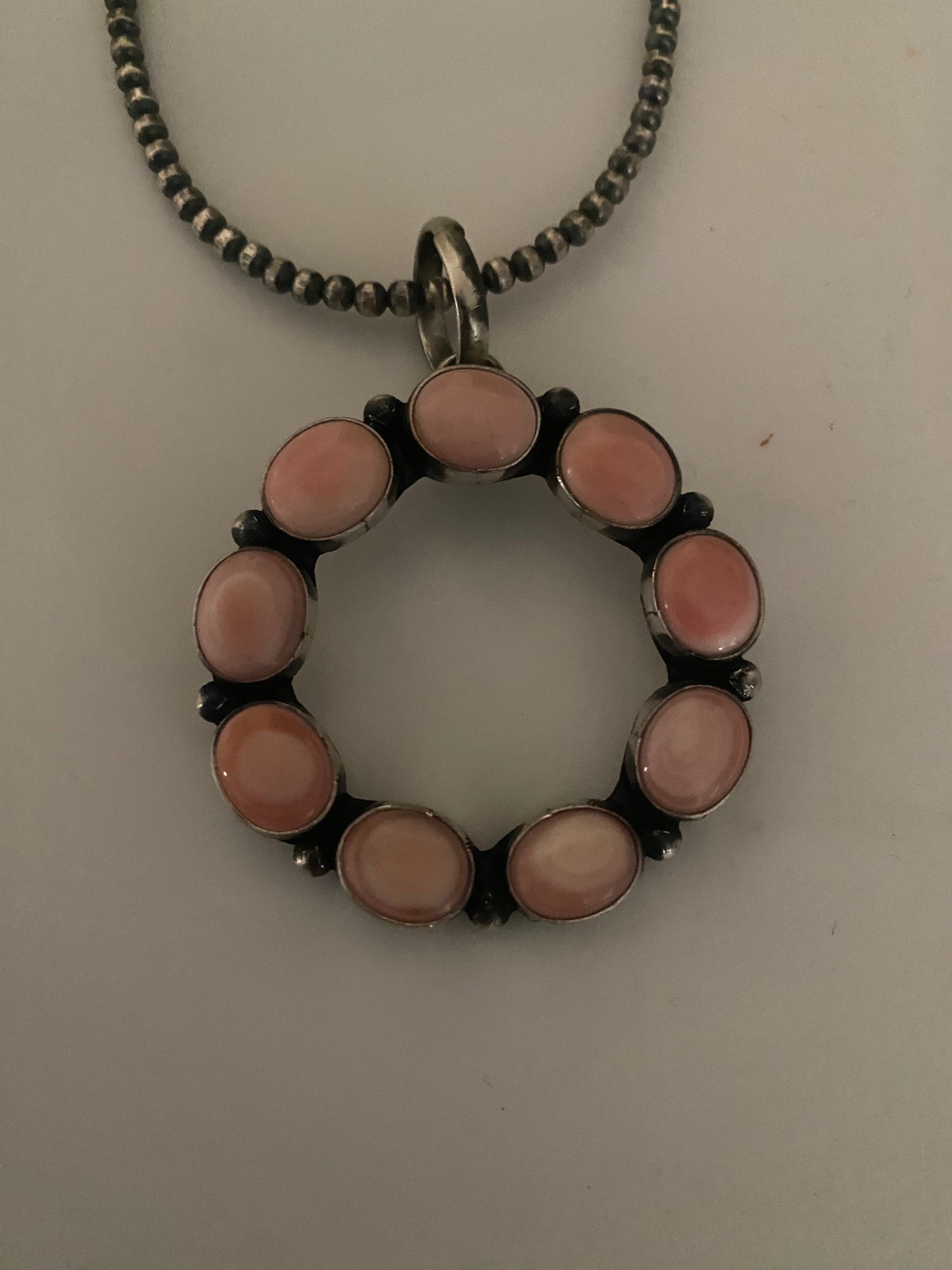 Handcrafted Round Queen Pink Conch & Sterling Silver Pendant Signed