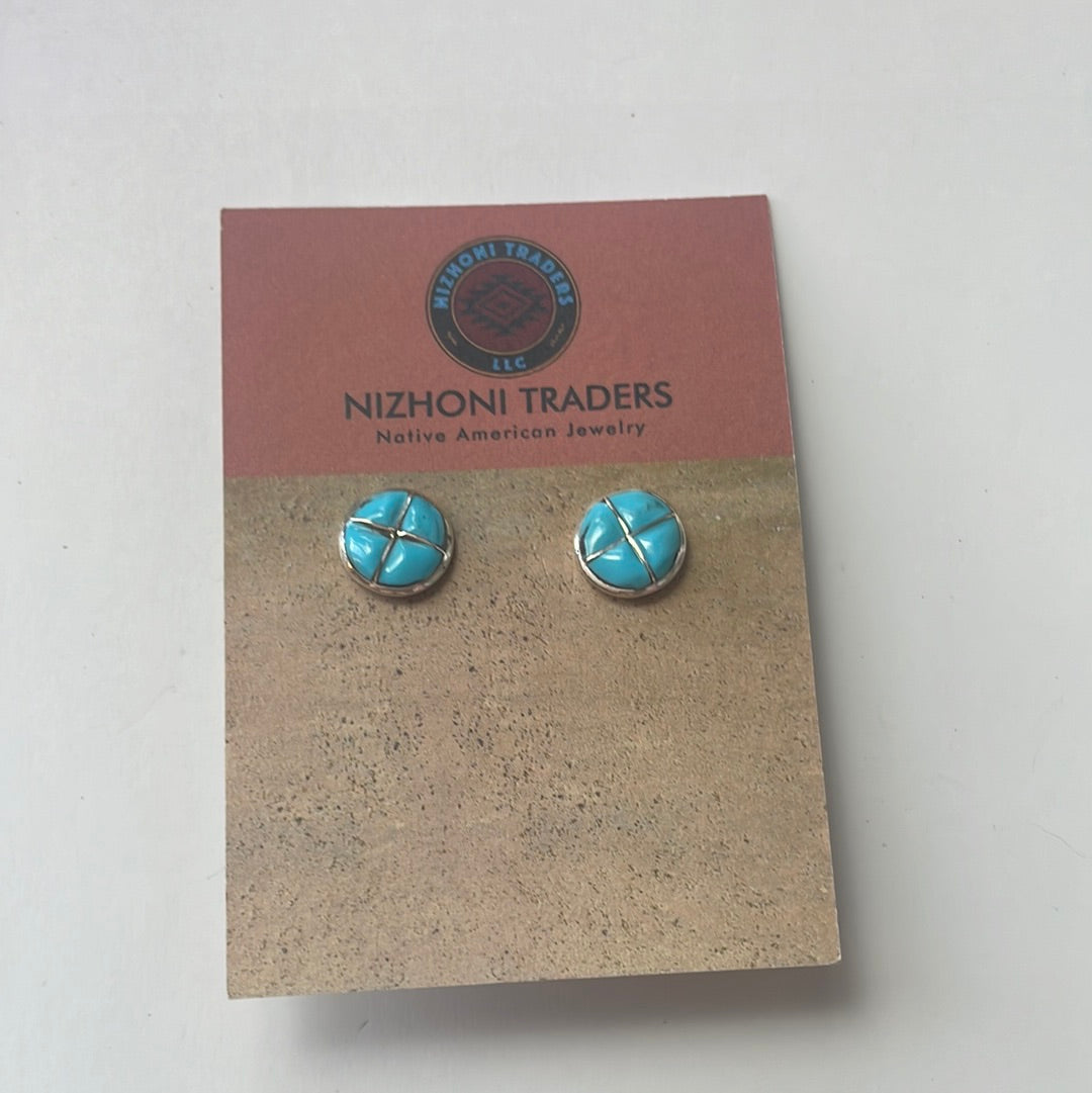 Handcrafted Turquoise Inlay & Sterling Silver Stud Earrings