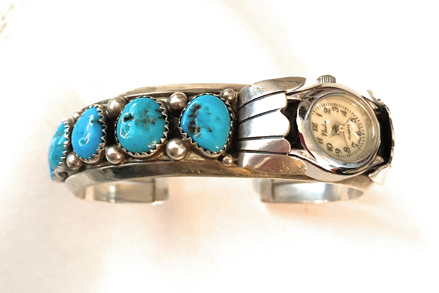Old Pawn Vintage Navajo Turquoise & Sterling Silver Watch Cuff