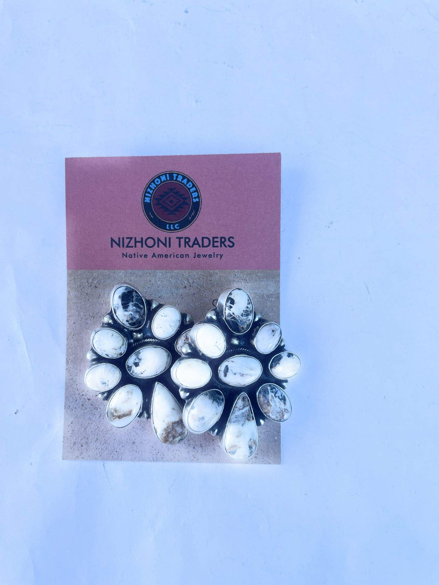 Navajo White Buffalo Cluster Earrings By Sheila Becenti