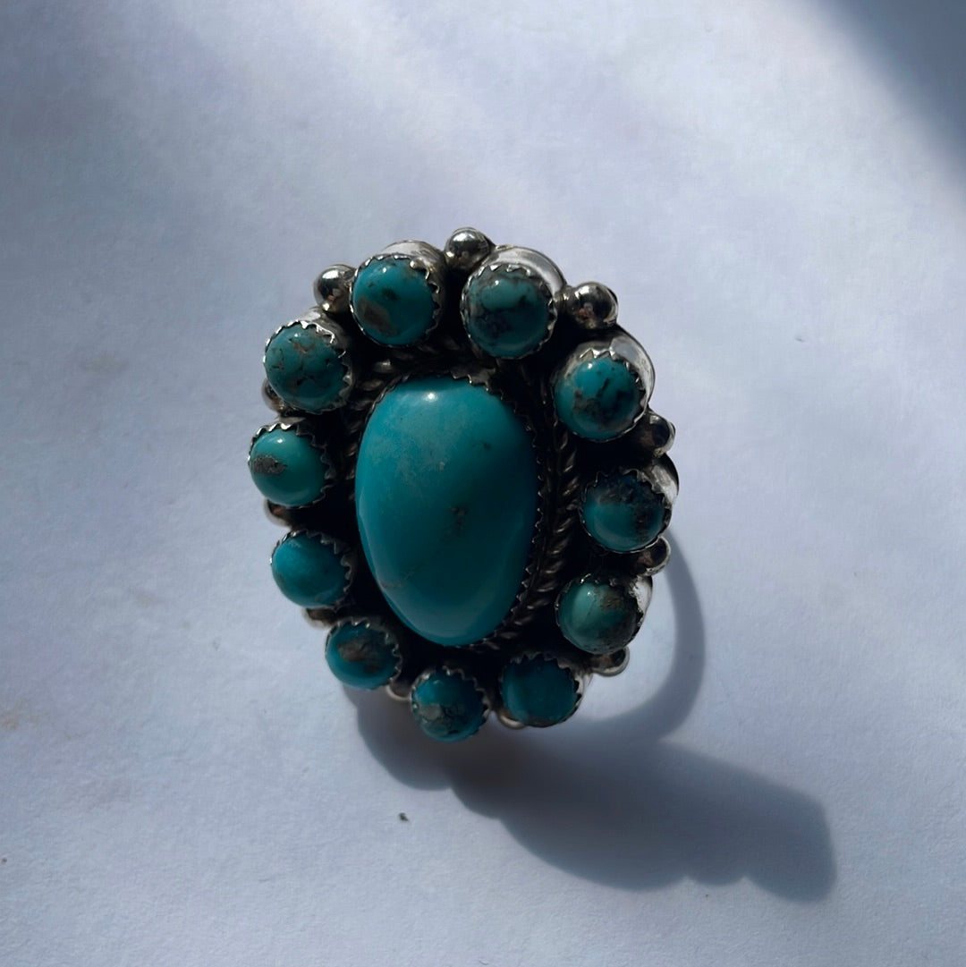 Handcrafted Turquoise & Sterling Silver Ring Size 9 Signed Robert Shakey