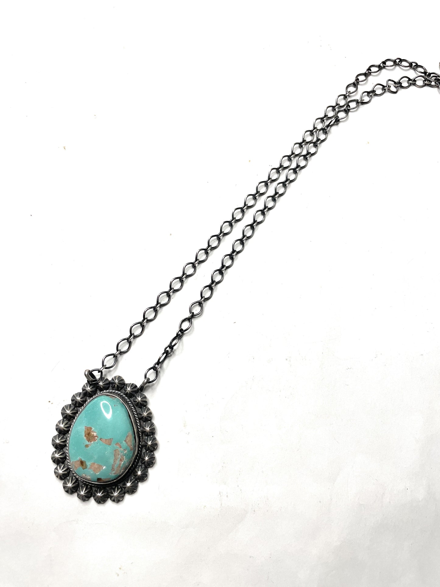 Handcrafted Sterling Silver And Turquoise Necklace Signed