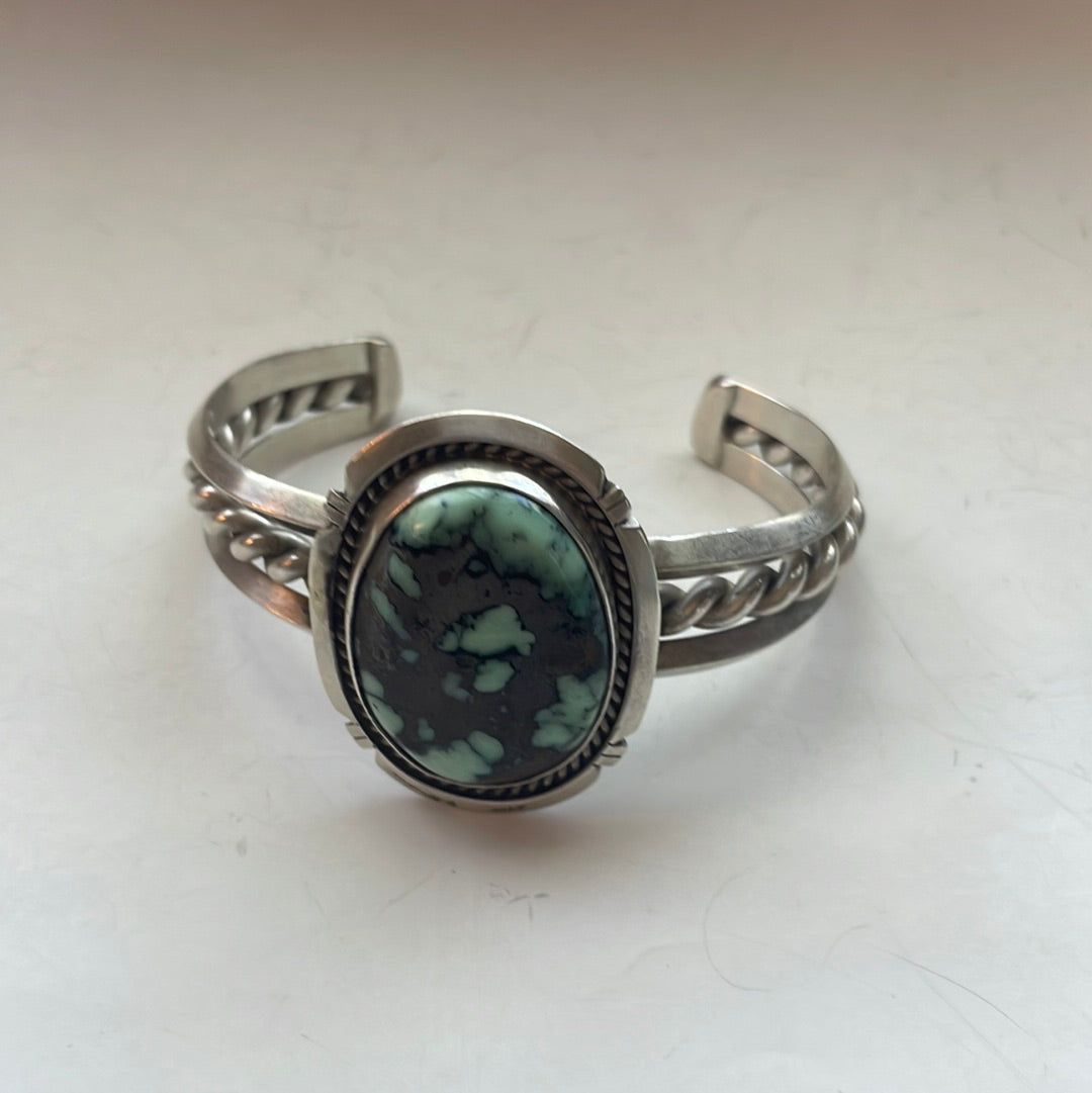 Beautiful Handcrafted New Lander Turquoise & Sterling Silver Cuff Bracelet Signed