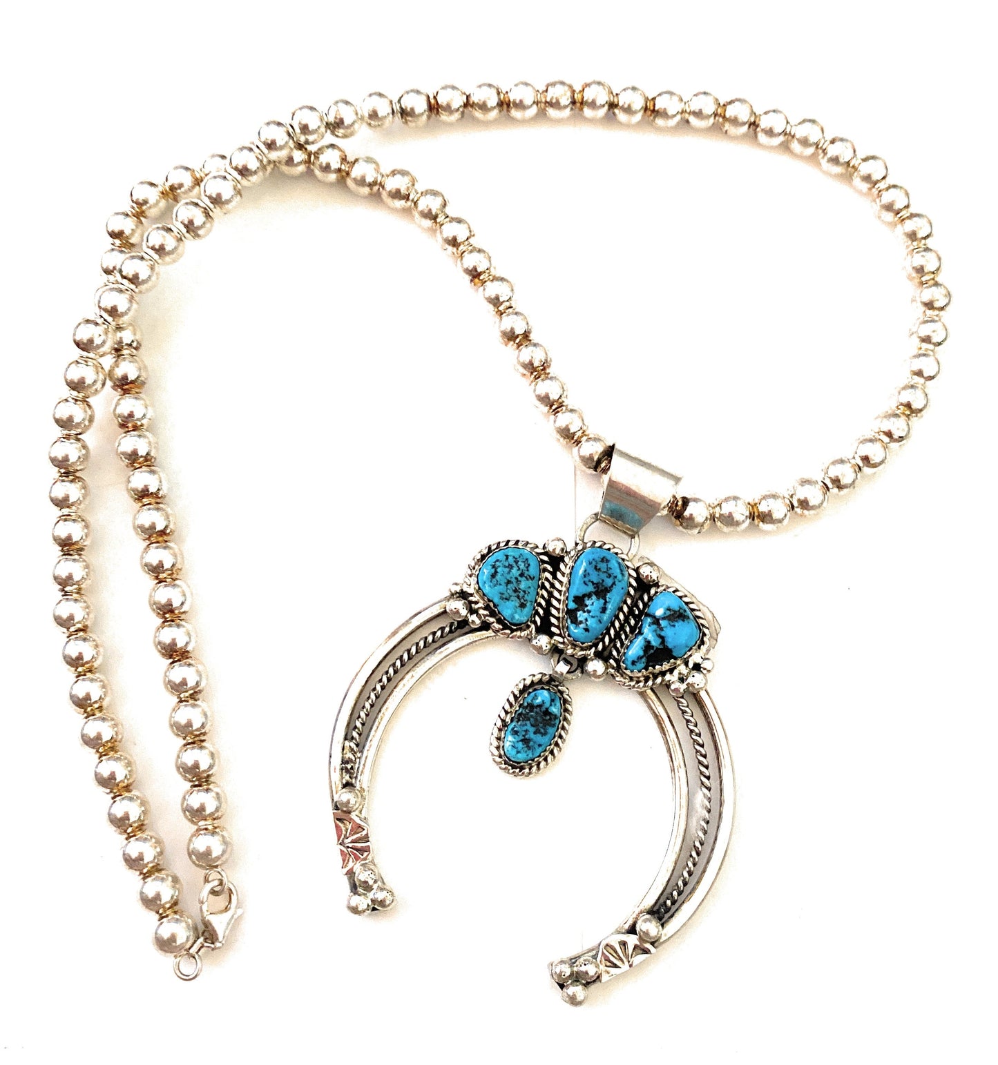 Handcrafted Sterling Silver & Kingman Turquoise Beaded Naja Necklace