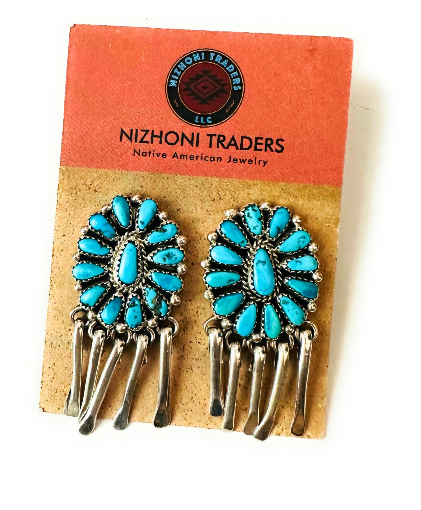 Handcrafted Sterling Silver & Turquoise Cluster Dangle Earrings