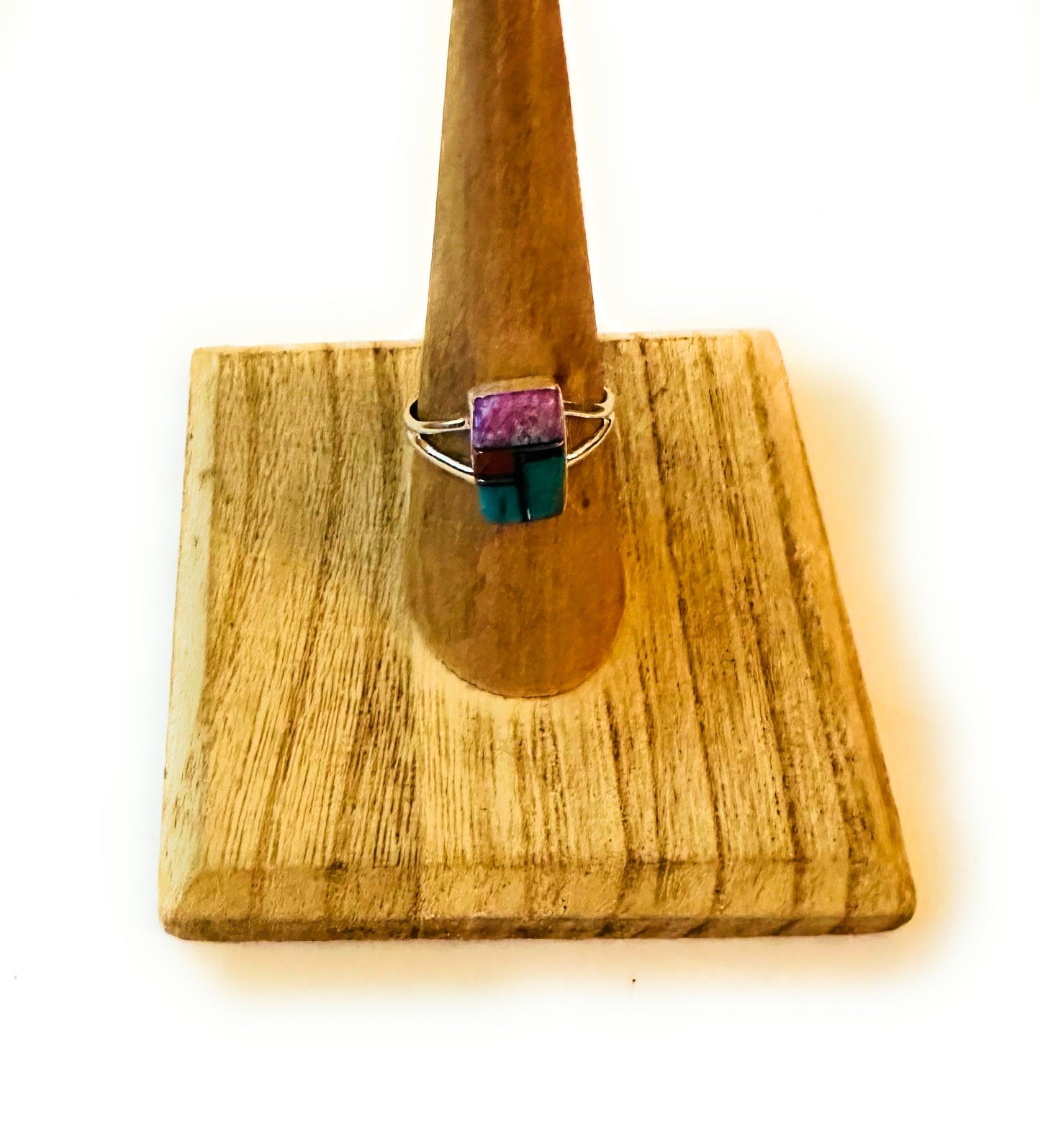 Handcrafted Sterling Silver & Multi Stone Inlay Ring Size 7.5