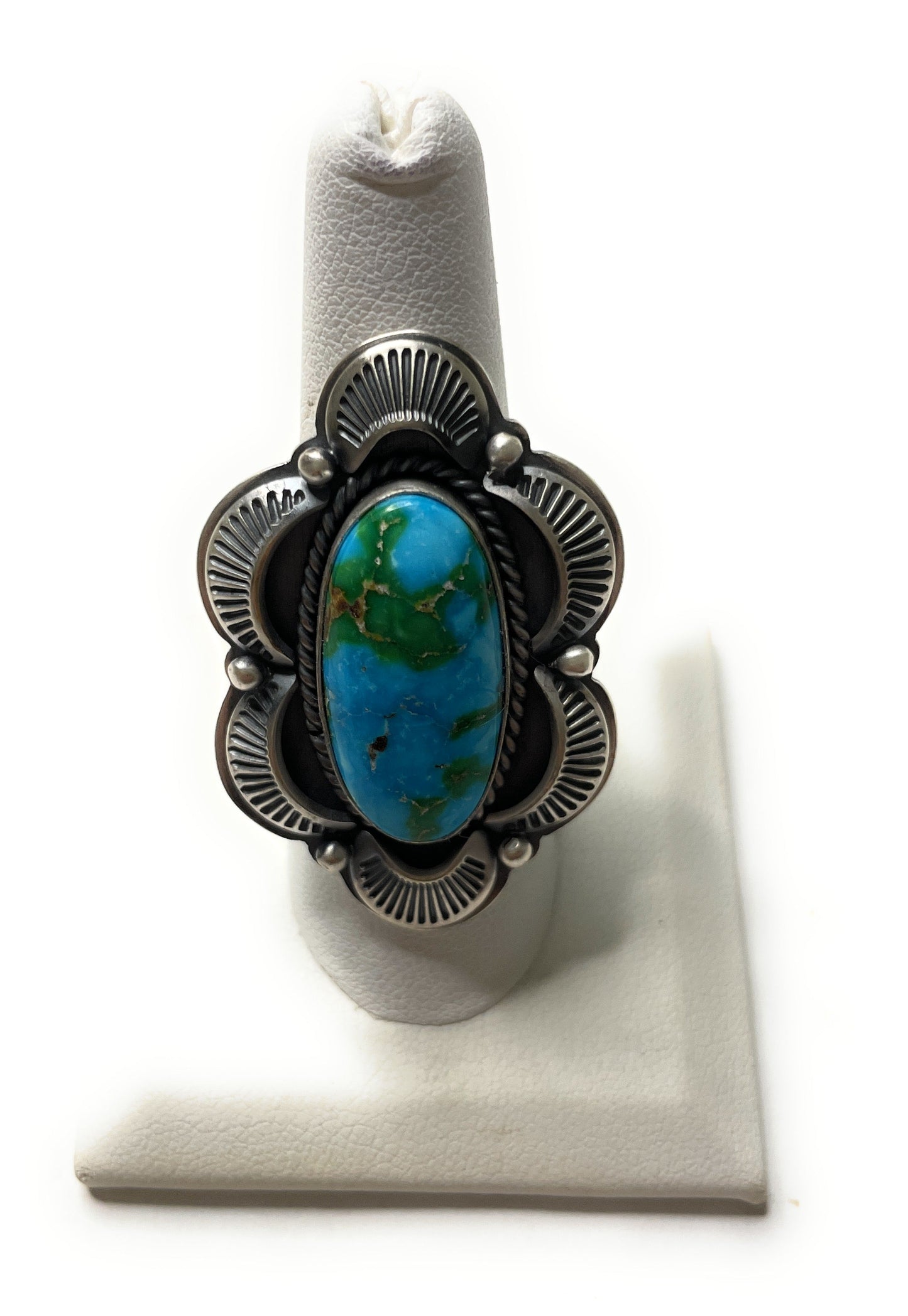 Handcrafted Sonoran Mountain Turquoise And Sterling Silver Statement Ring Size 8