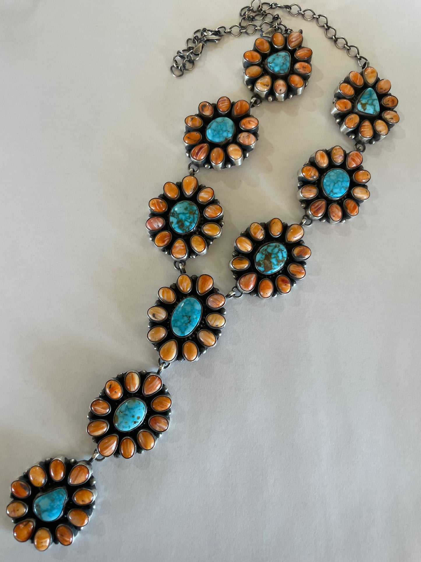 Handcrafted Sterling Silver Turquoise & Orange Spiny Necklace