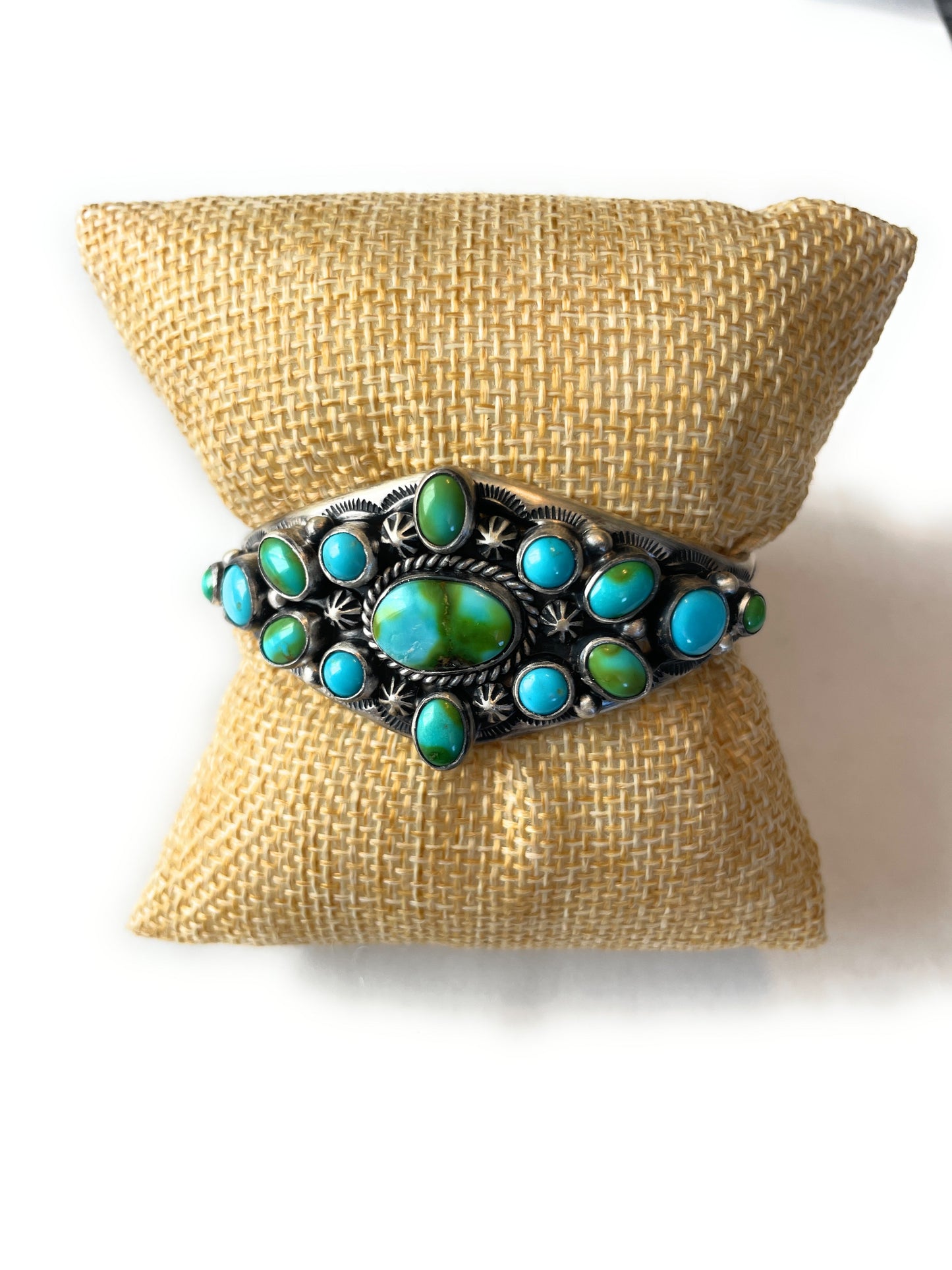 Beautiful Handcrafted Sterling Sonoran Mountain Turquoise Adjustable Bracelet Cuff /