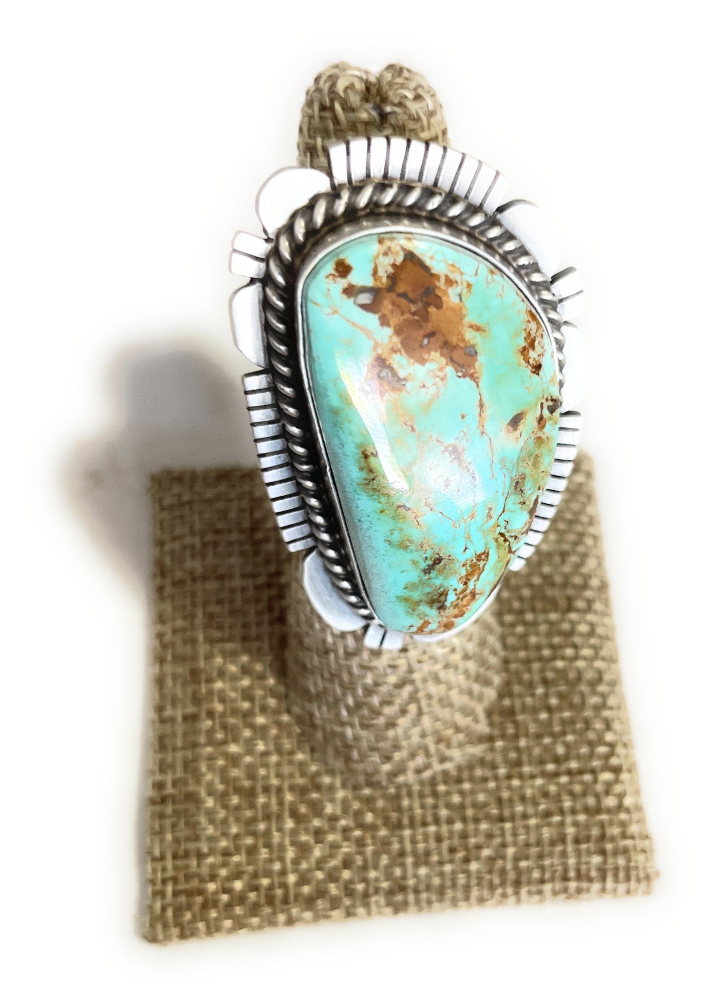 Navajo Turquoise & Sterling Silver Ring Size 6 Signed Russell Sam