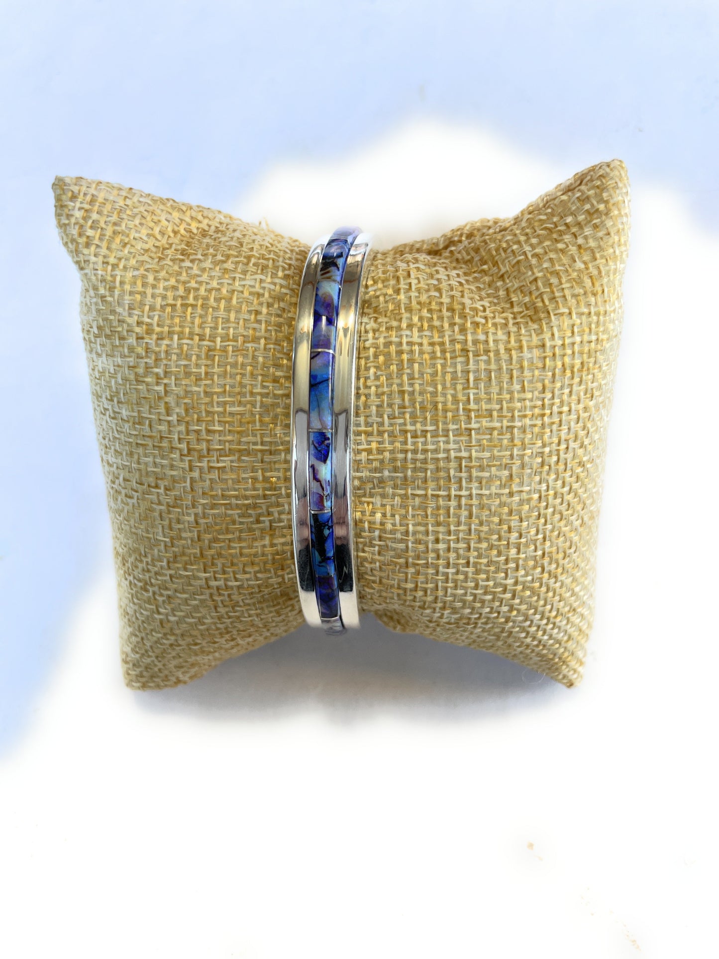 Handcrafted Handmade Sterling & Blue Opal Web Inlay Cuff Bracelet /