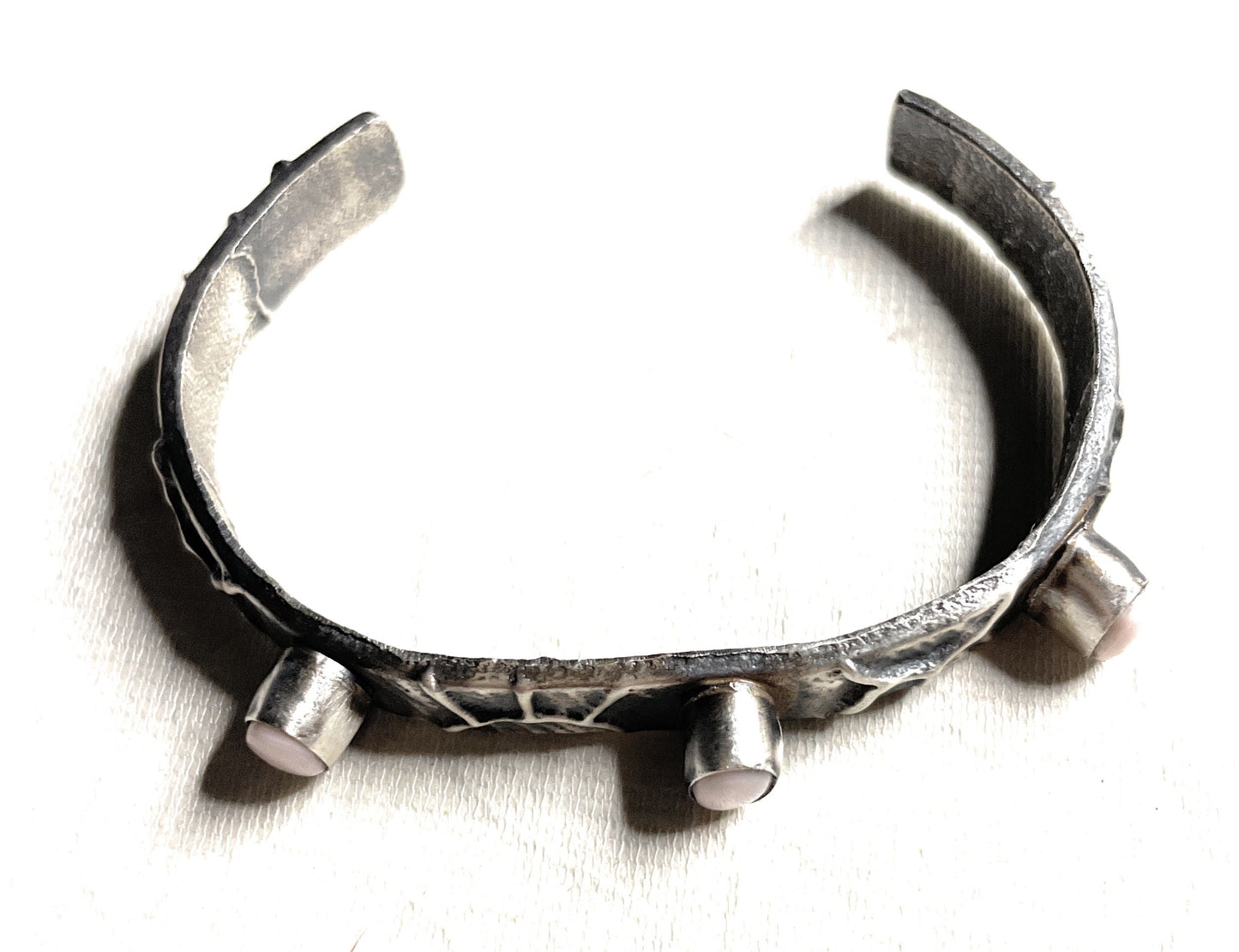 Handcrafted Pink Conch & Sterling Silver Tufa Cast Cuff Bracelet Signed