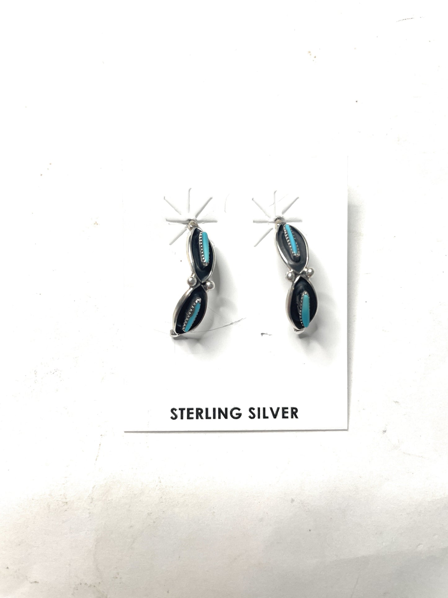 Handcrafted Sterling Silver Needlepoint Turquoise Inch Hoop Earrings