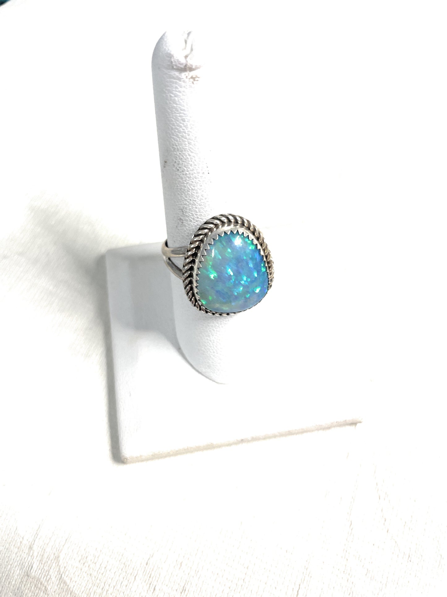 Handcrafted Man Made Sterling Silver & Opal Ring