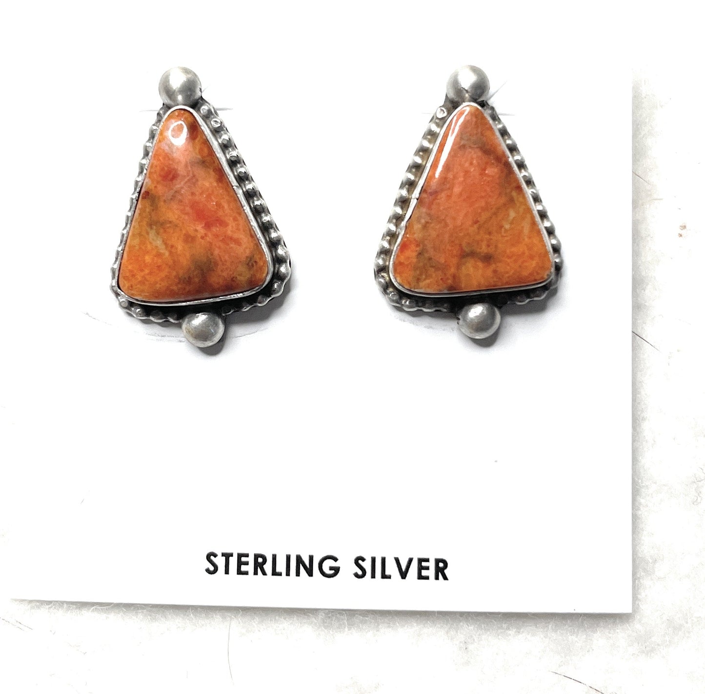 Handcrafted Apple Coral And Sterling Silver Post Earrings Signed