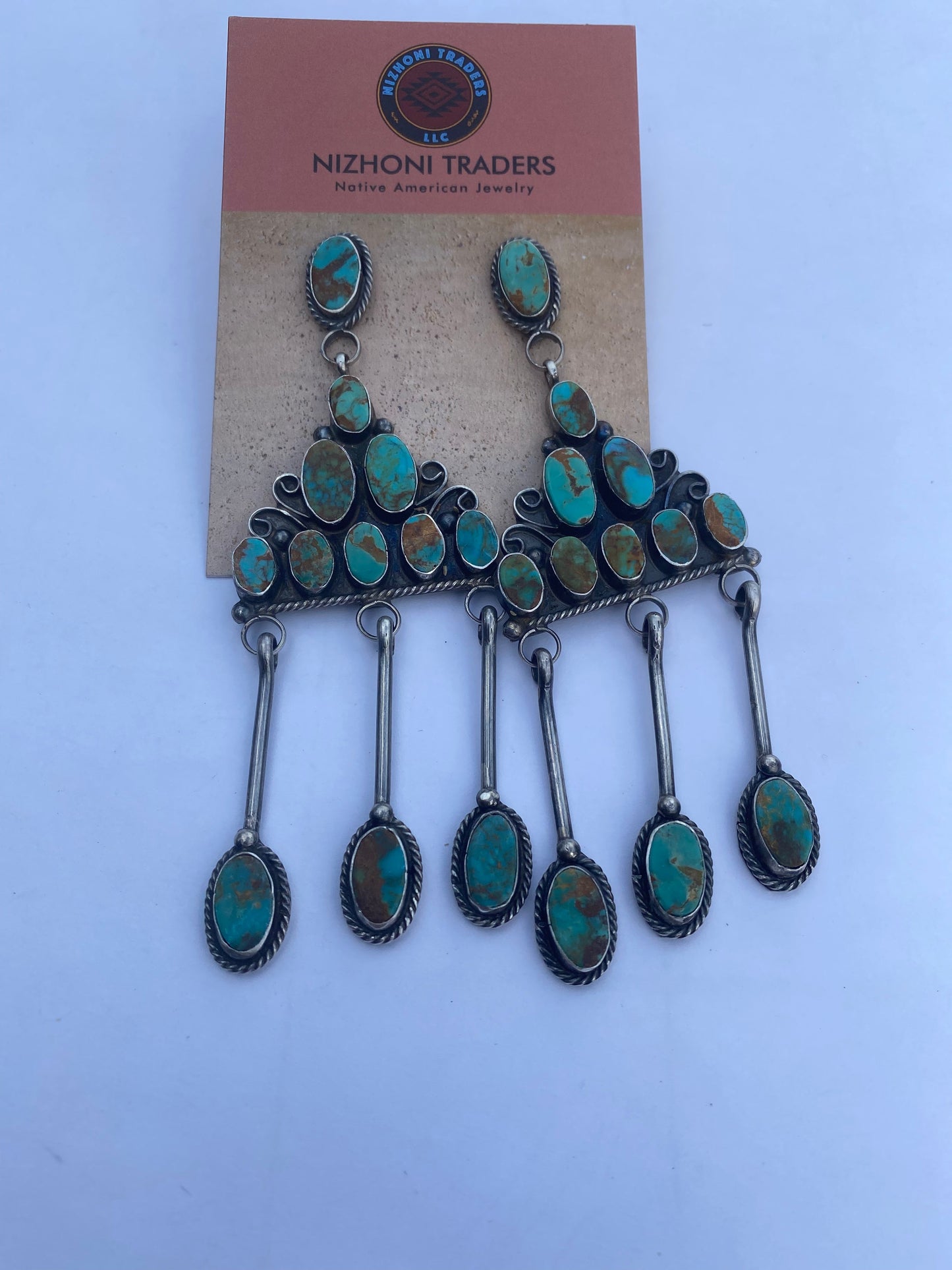 Handcrafted Jacqueline Silver Royston Turquoise & Sterling Silver Dangle Earrings