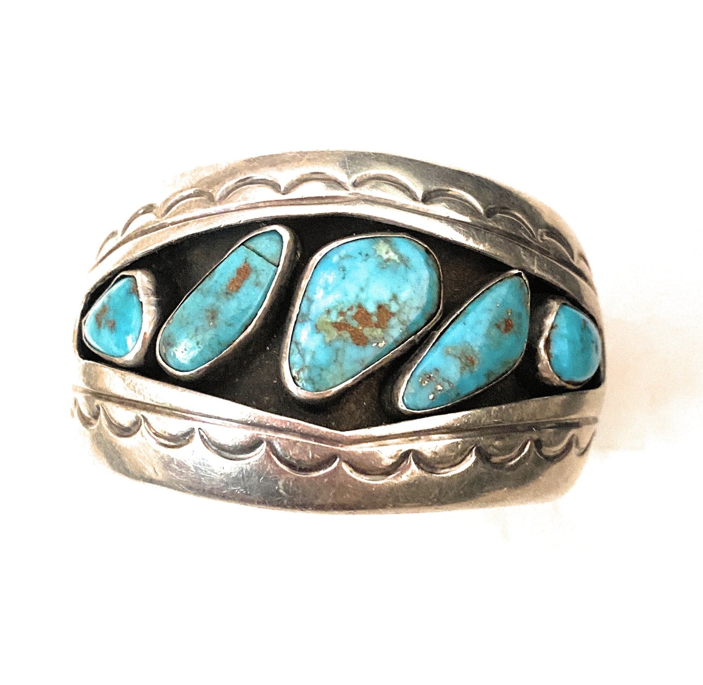 Handcrafted Old Pawn Vintage Turquoise & Sterling Silver Cuff Bracelet /