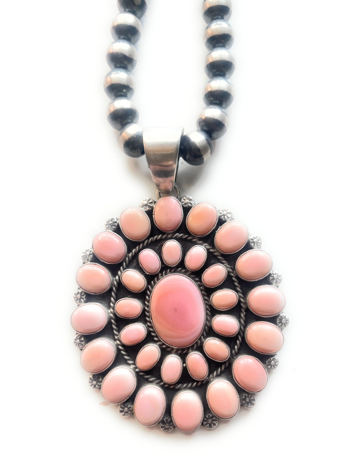 Handcrafted Queen Pink Conch Shell Sterling Silver Pendant Signed C Yazzie