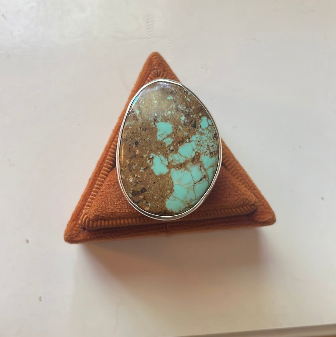 Handcrafted Number 8 Turquoise & Sterling Silver Ring Size 10 Signed J Chee