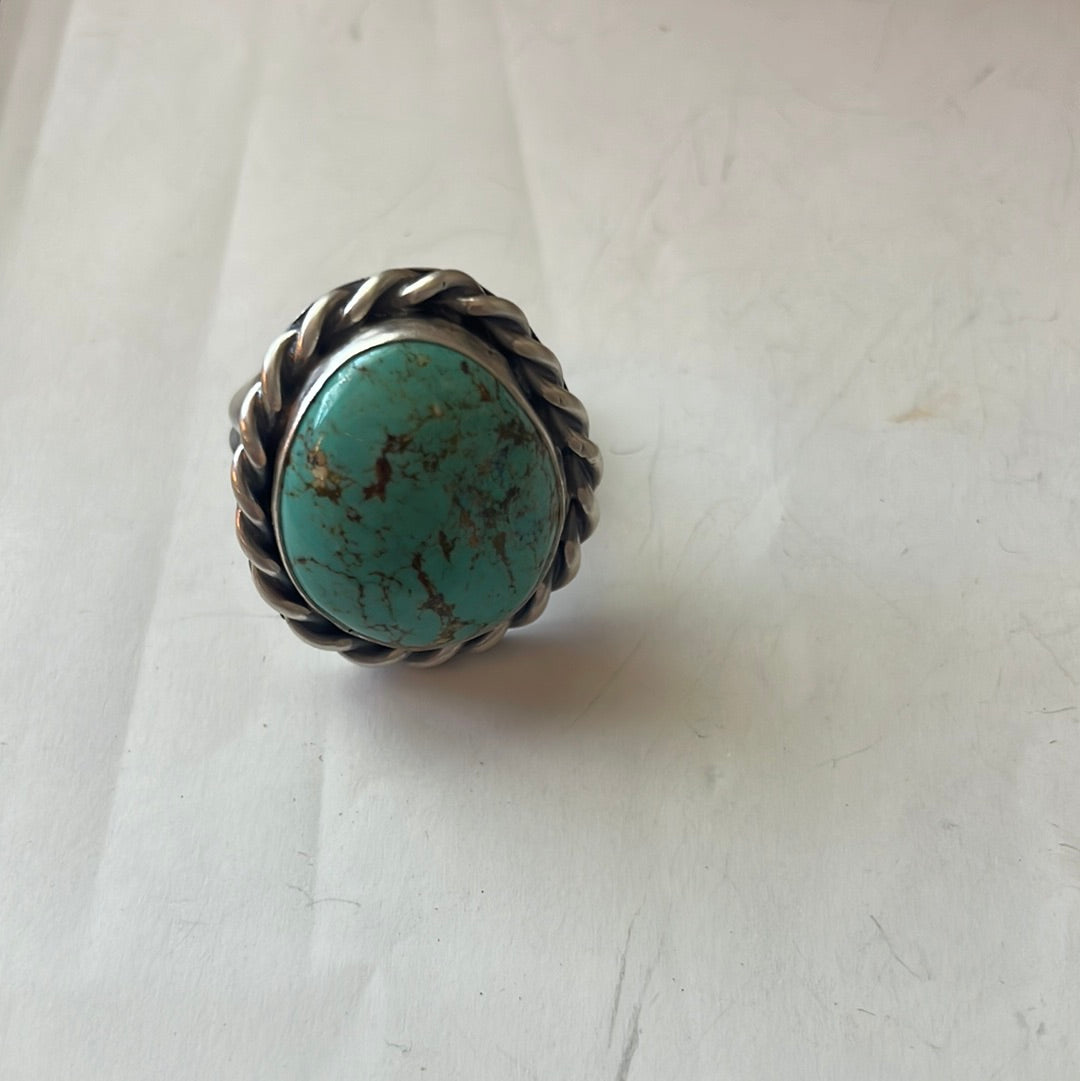 Handcrafted Turquoise Sterling Silver Oval Ring Size 6.5 Signed