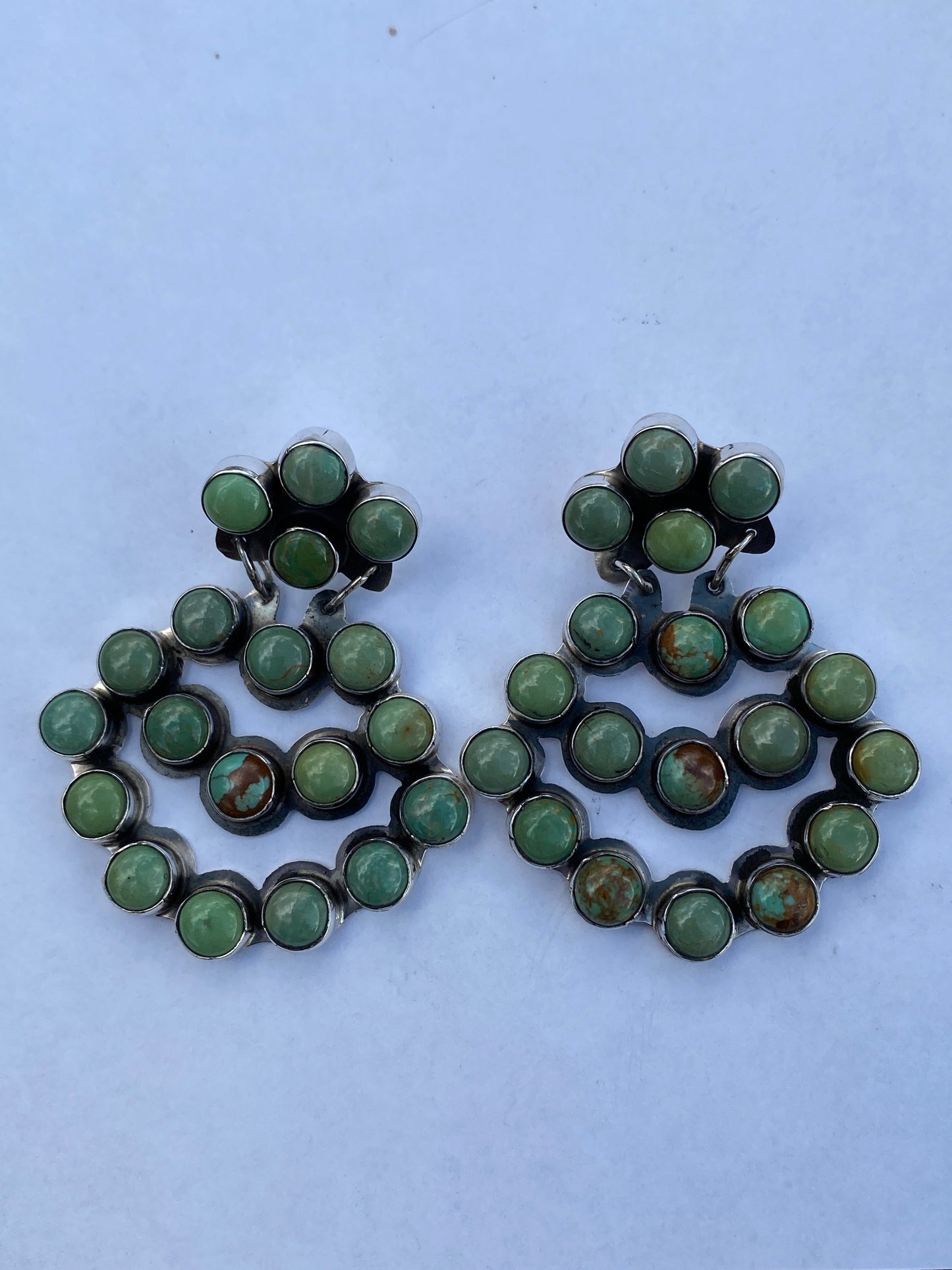 Handcrafted Sterling Silver & Royston Turquoise Chandelier Dangle Earrings