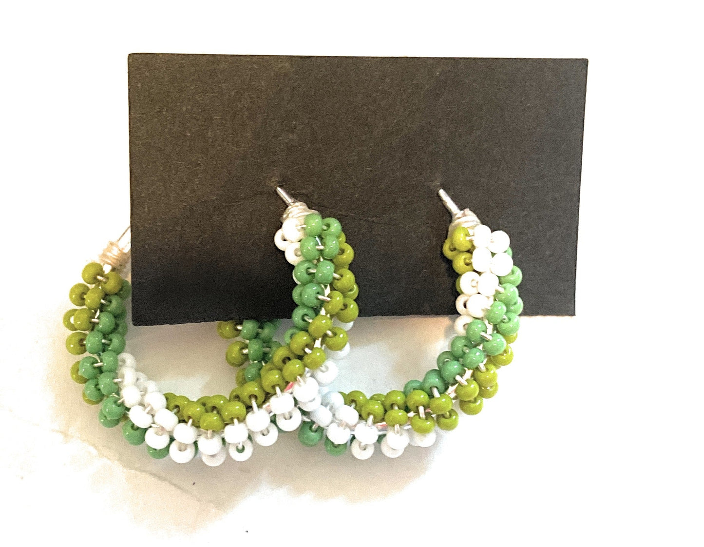 Handcrafted Handmade Beaded Hoop Earrings- green