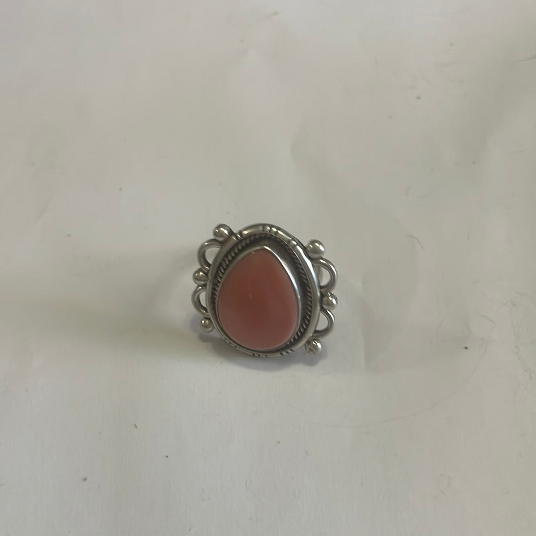 Gorgeous Handcrafted Pink Peruvian Opal And Sterling Silver Adjustable Ring