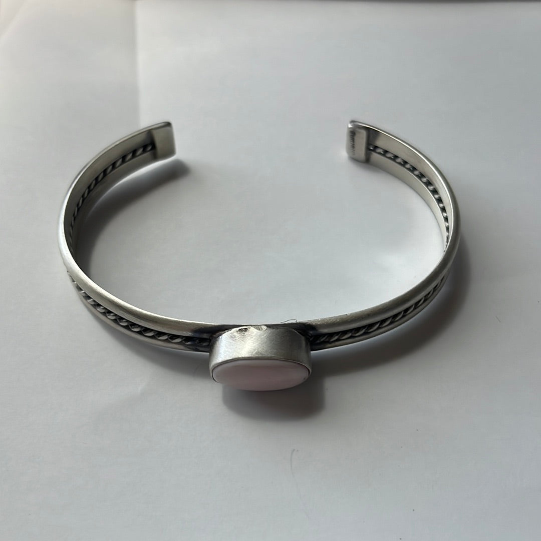 Handcrafted Oval Pink Conch & Sterling Silver Cuff Bracelet