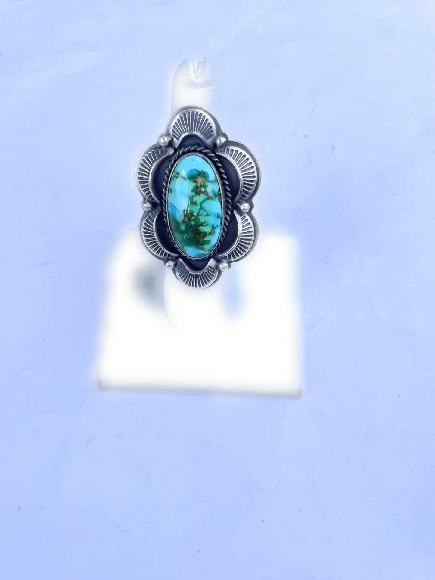 Handcrafted Sonoran Mountain Turquoise And Sterling Silver Statement Ring Size 7