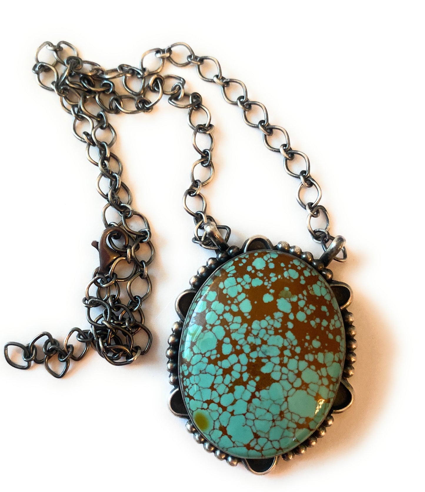 Handcrafted Sterling Silver & Number 8 Turquoise Necklace