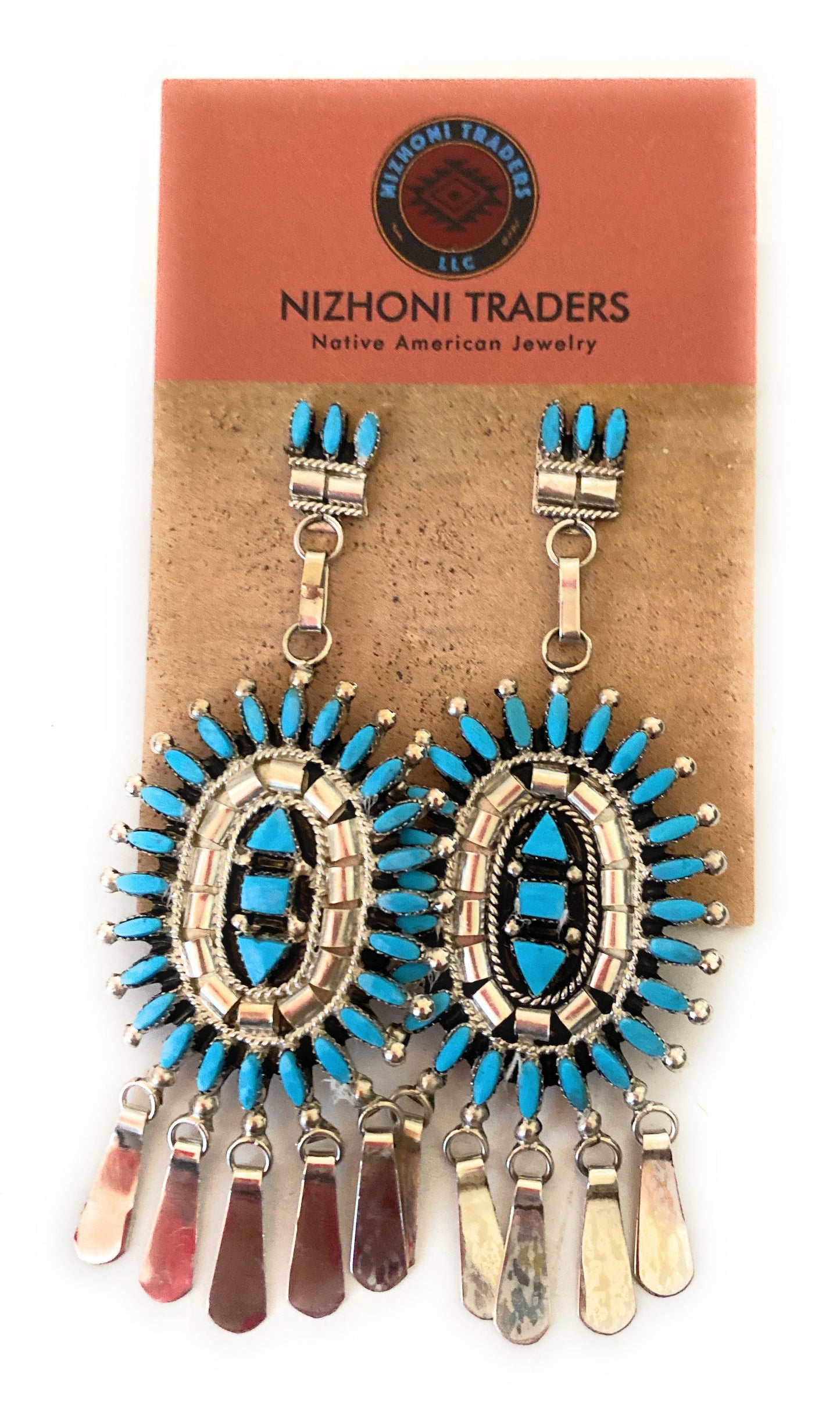 Handcrafted Sterling Silver & Turquoise Cluster Dangle Earrings