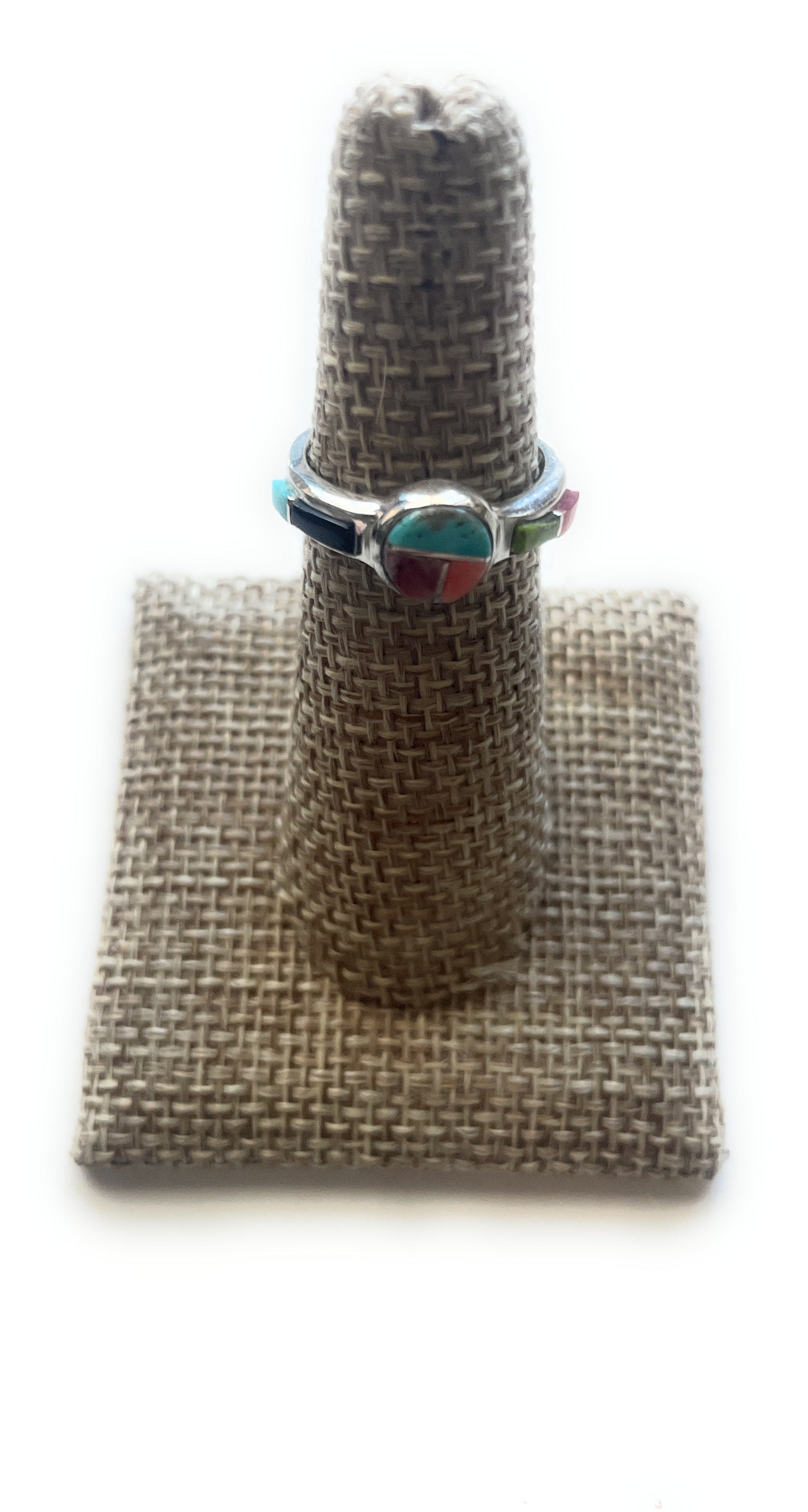 Handcrafted Sterling Silver & Multi Stone Inlay Ring Size 5.5