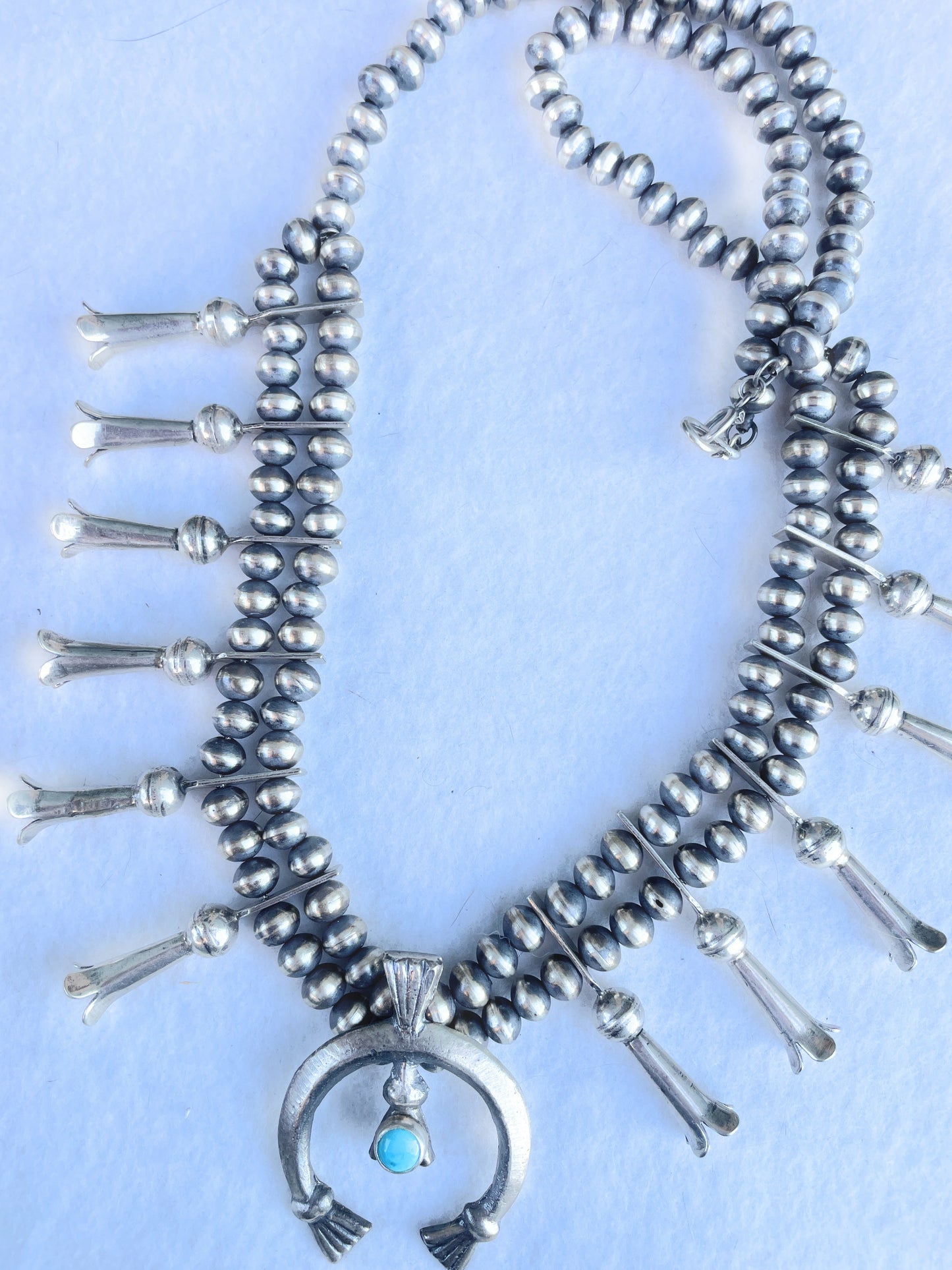 Handcrafted Sterling Silver And Turquoise Squash Blossom Necklace By Joseph Martinez