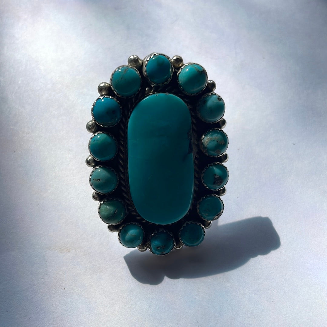 Handcrafted Turquoise & Sterling Silver Ring Size 8 Signed Robert Shakey