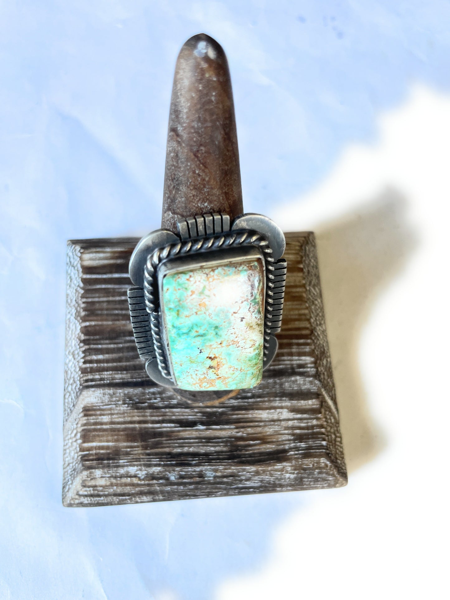 Handcrafted Turquoise & Sterling Silver Ring Size 10 Signed Russell Sam