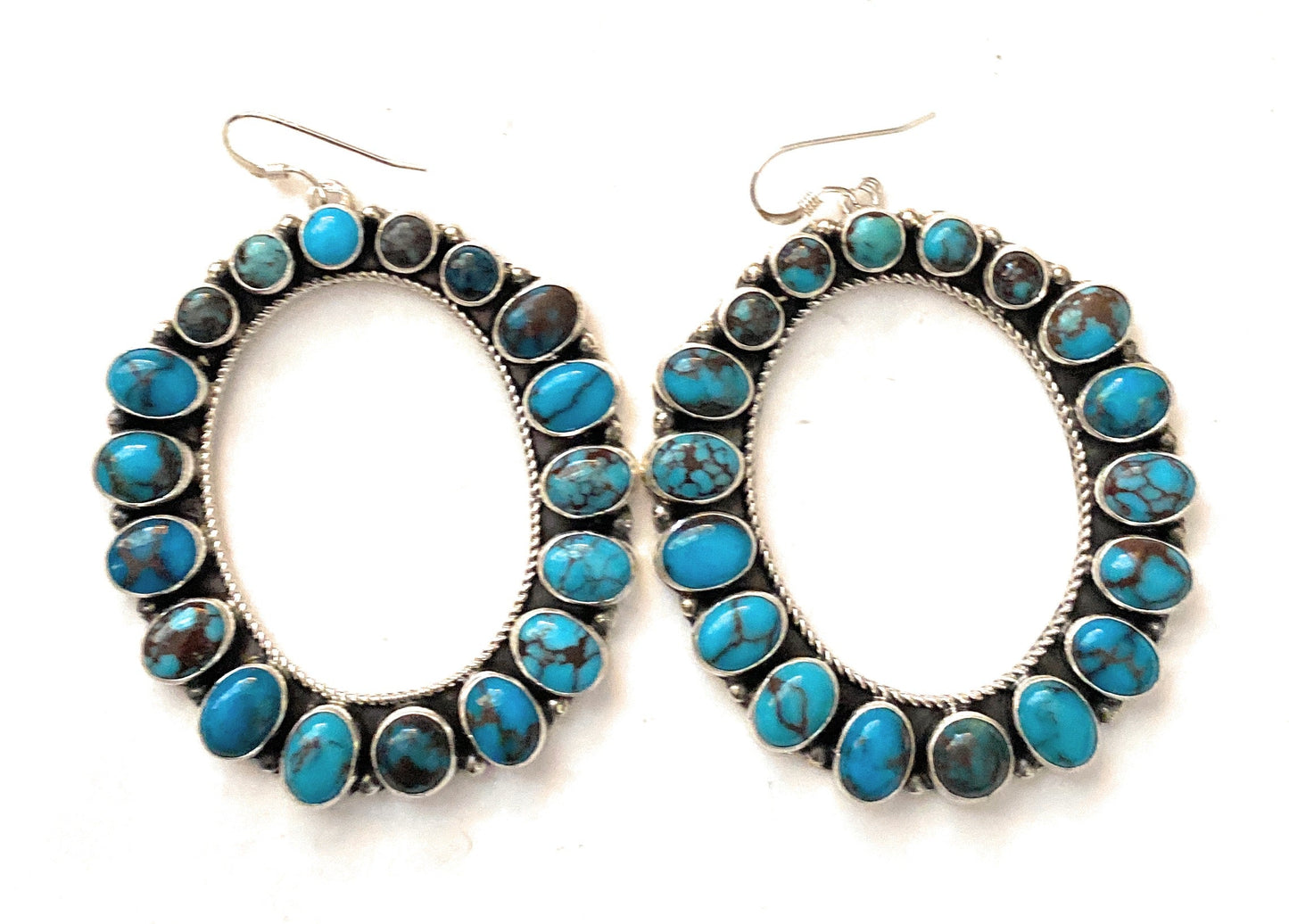 Handcrafted Sterling Silver & Kingman Web Turquoise Dangle Earrings